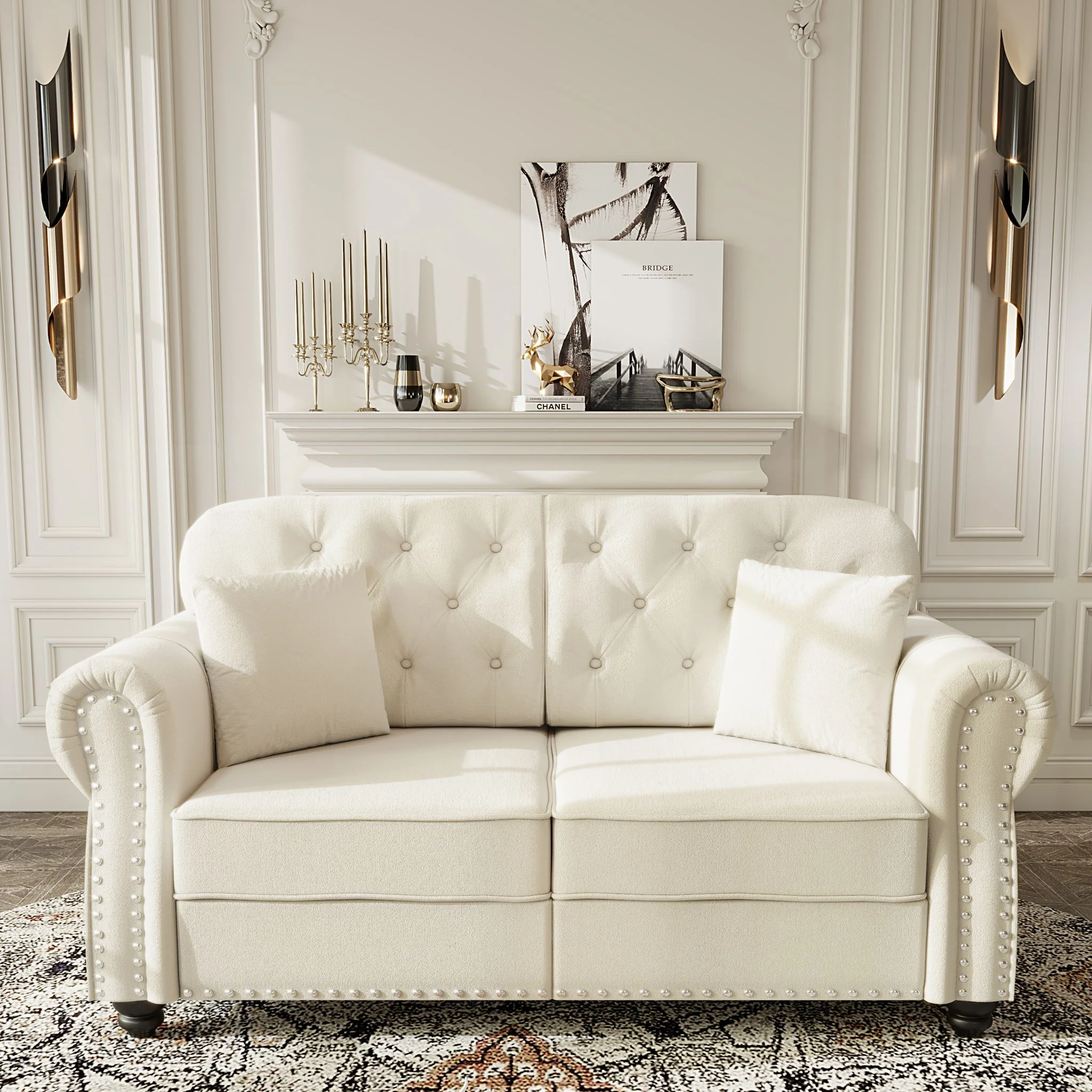 Upholstered Chesterfield Sofa With Nailhead Trim And Rolled Armrests - Image 19