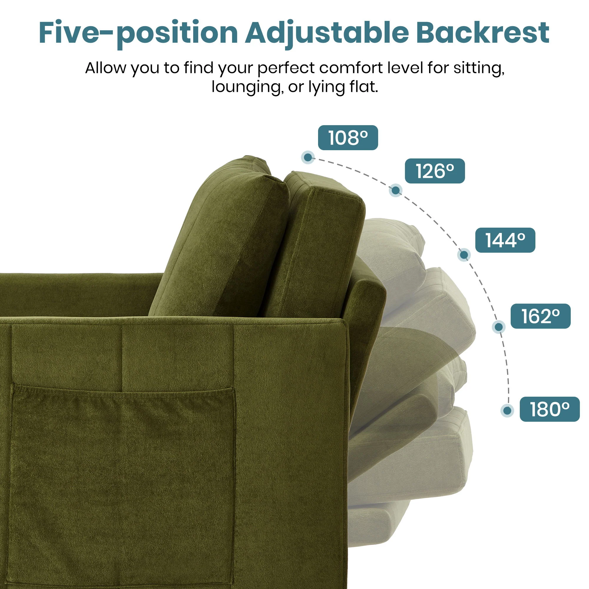 Upholstered Convertible Sleeper Sofa With 5 Position Backrest, Side Pockets, Storage - Image 18