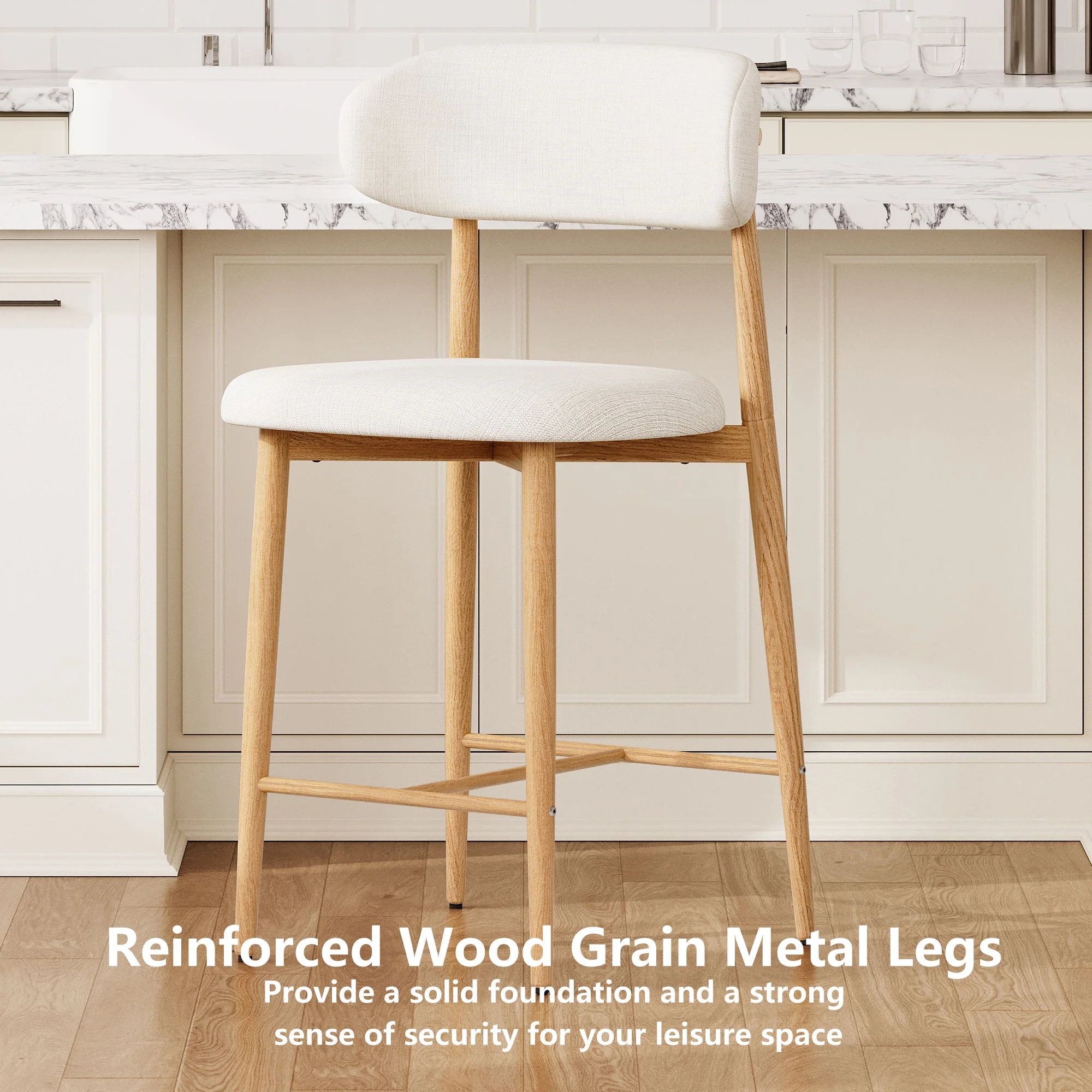 Upholstered Counter Height Bar Stools For Kitchen Island (Set of 2) - Beige - Image 3