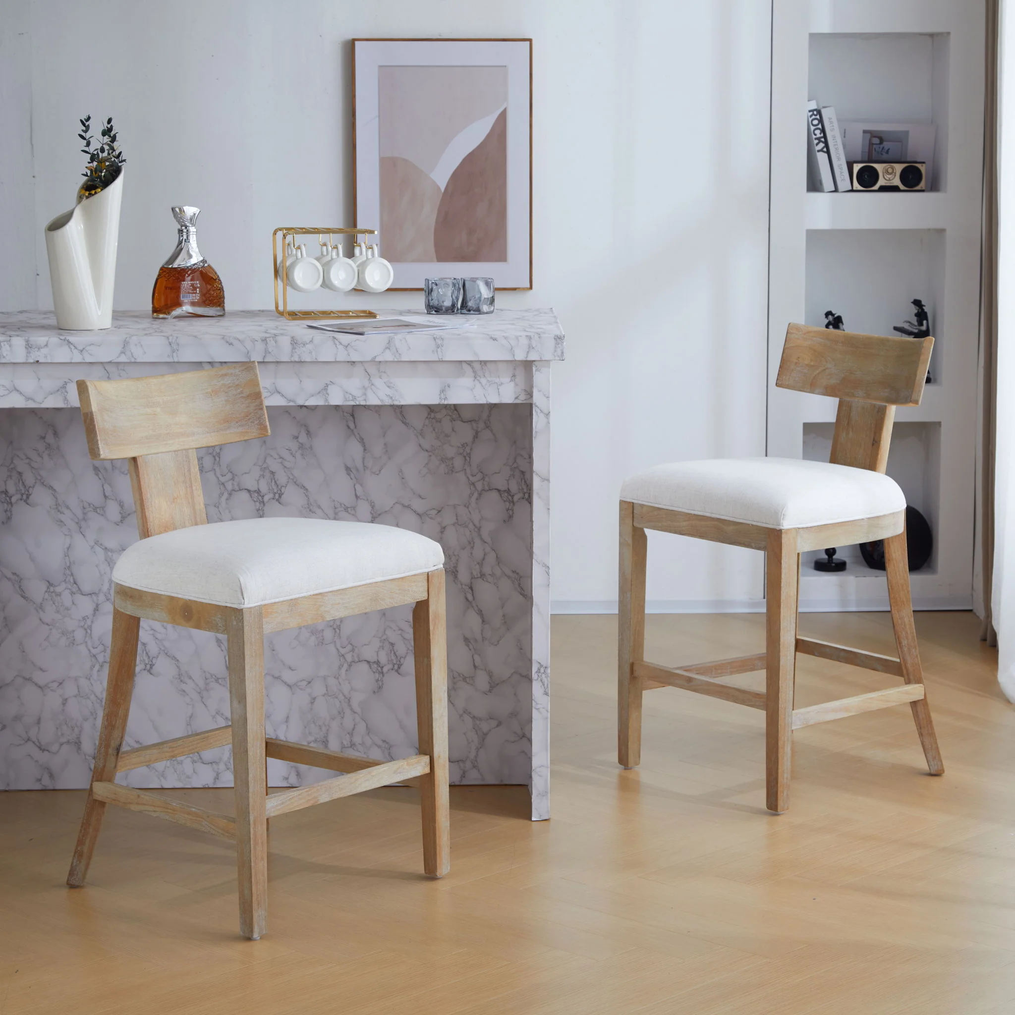 Upholstered Counter Height Bar Stools With Solid Rubber Wood Frame (Set of 2) - Image 2