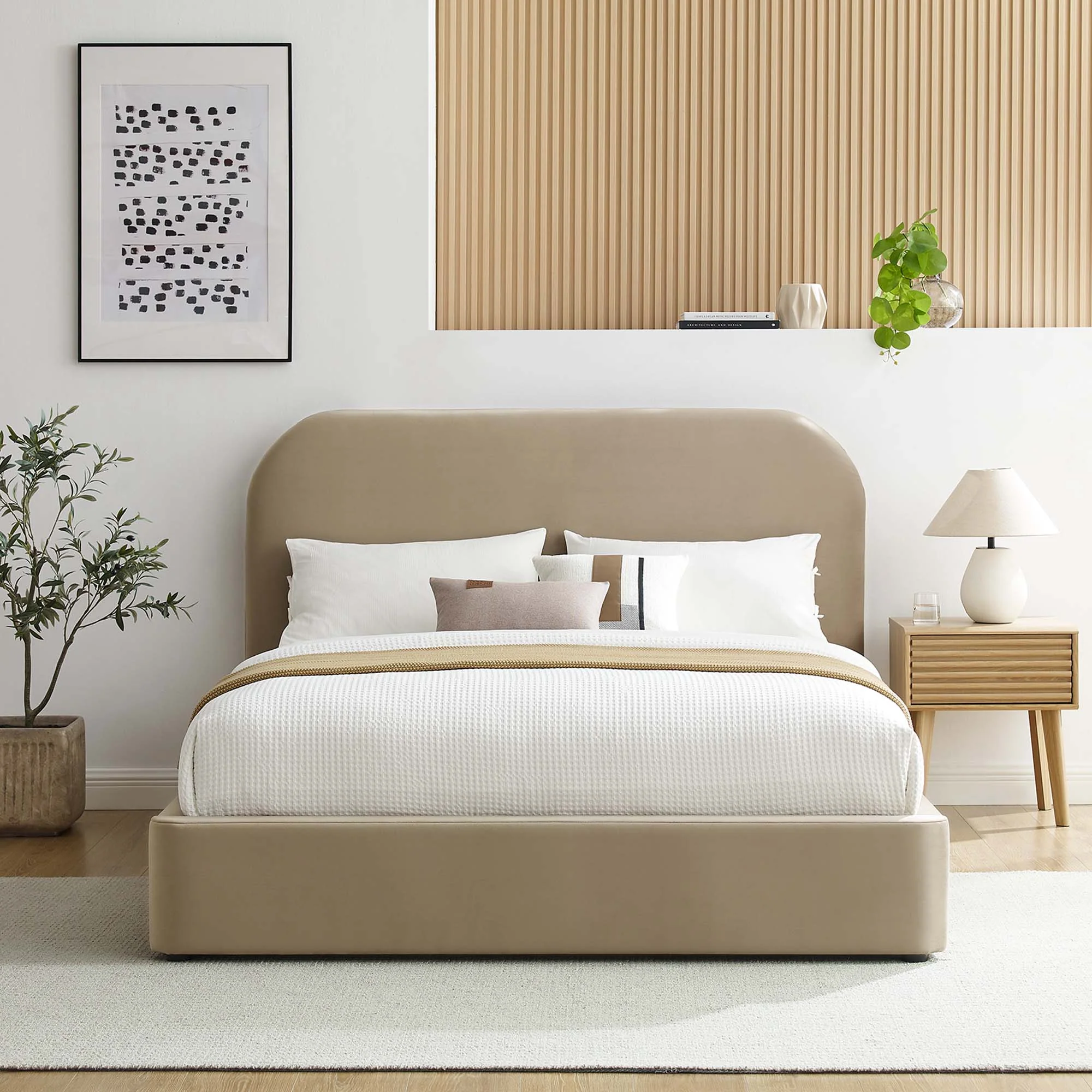 Upholstered Curved Platform Bed with Performance Velvet - Image 30