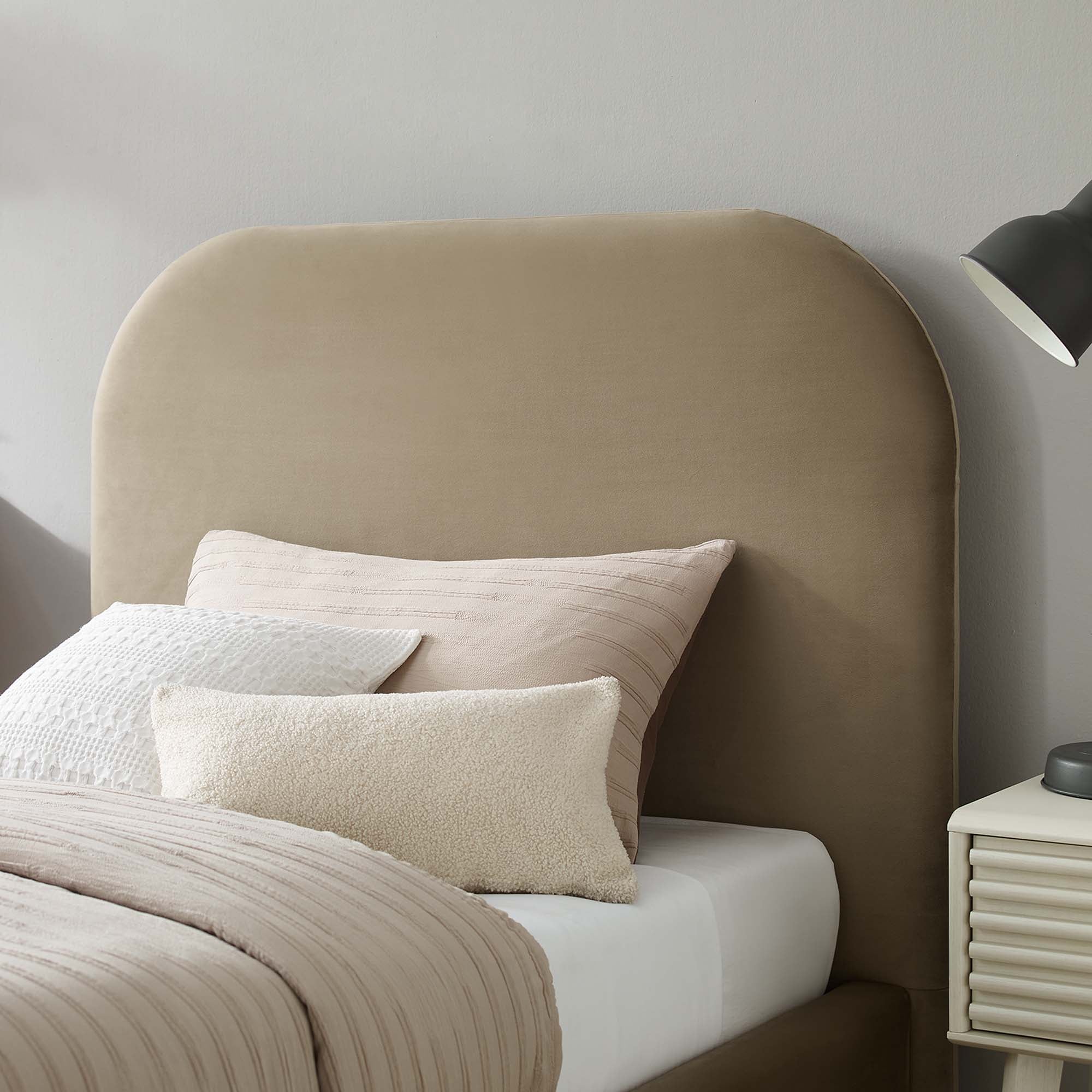 Upholstered Curved Platform Bed with Performance Velvet - Image 9