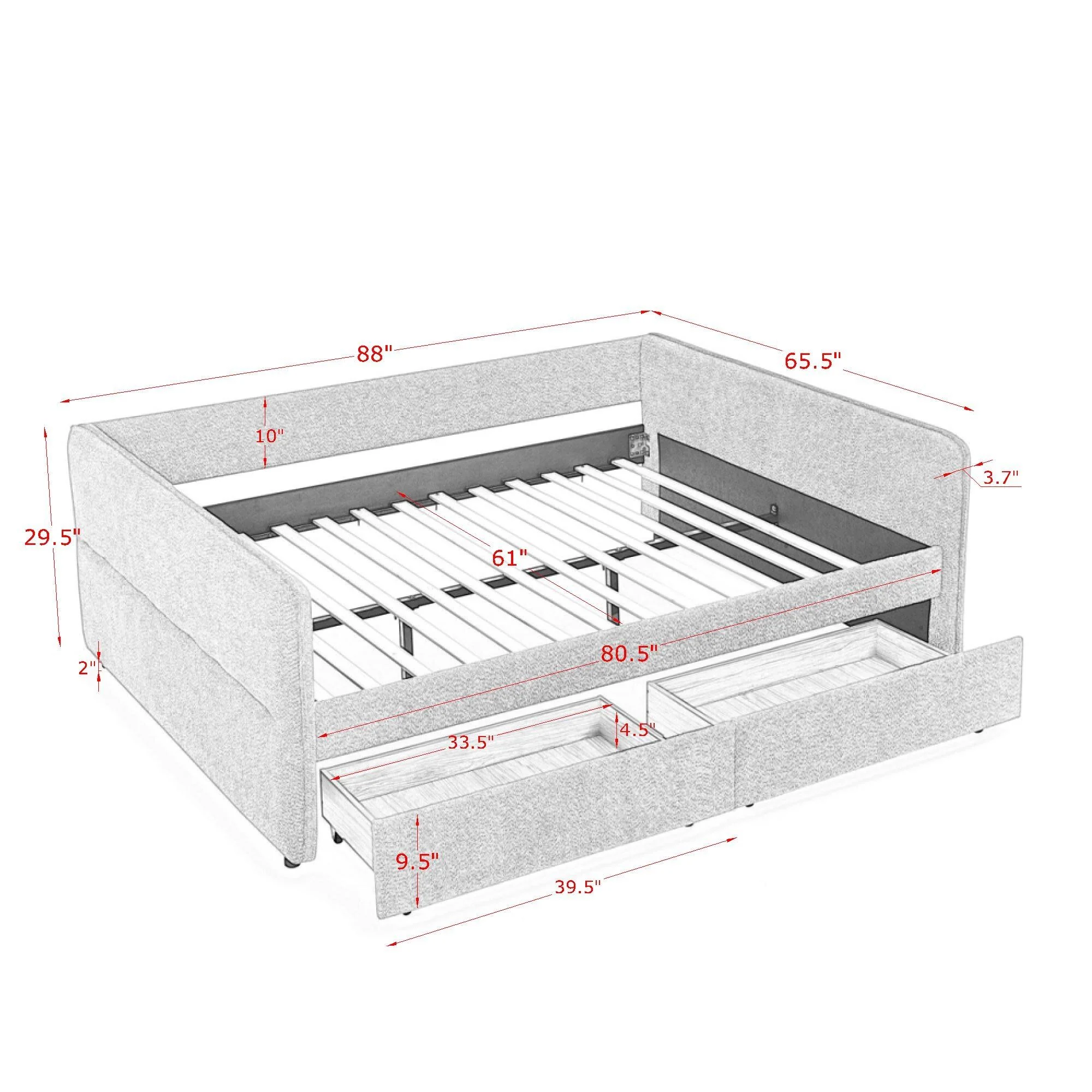 Upholstered Daybed & 2 Drawers - Image 39