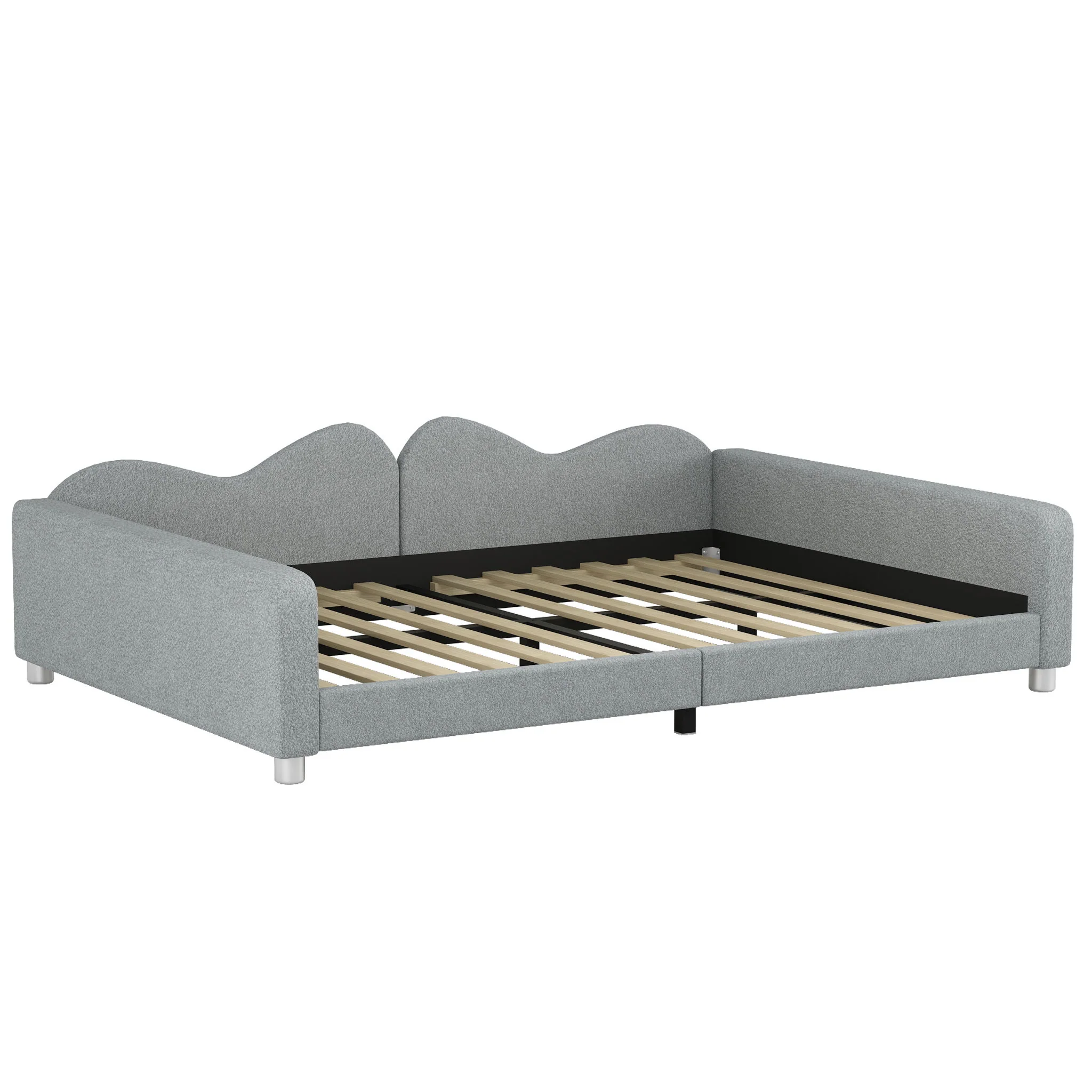 Upholstered Daybed, Sherpa Fabric Sofabed With Cloud-Shaped Backrest - Image 6
