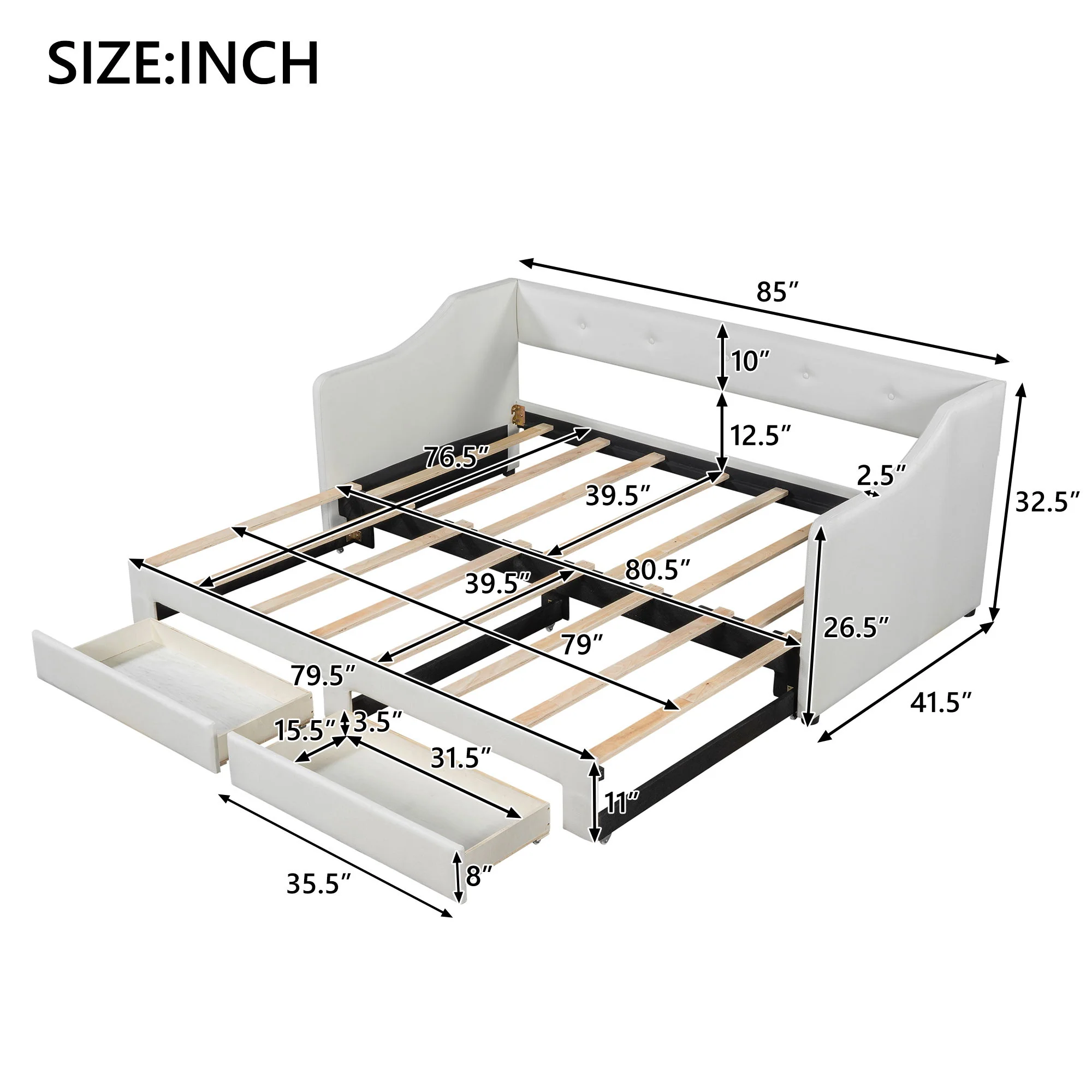 Upholstered Daybed With 2 Drawers - Image 4