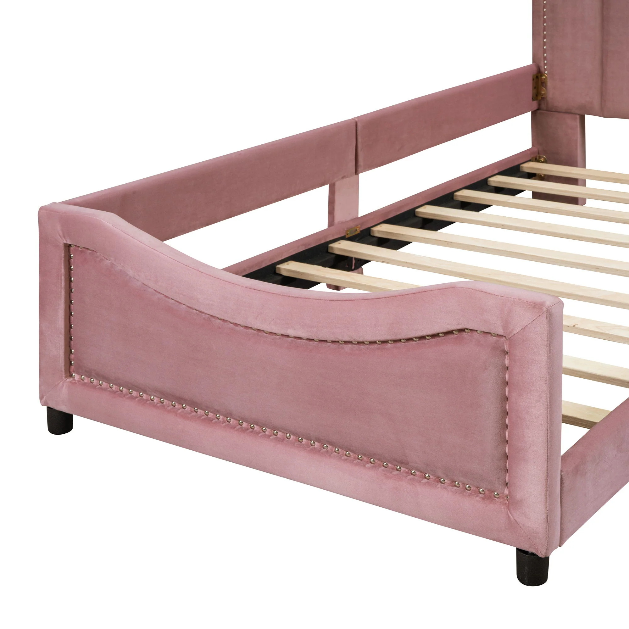 Upholstered Daybed With Classic Stripe Shaped Headboard - Image 24