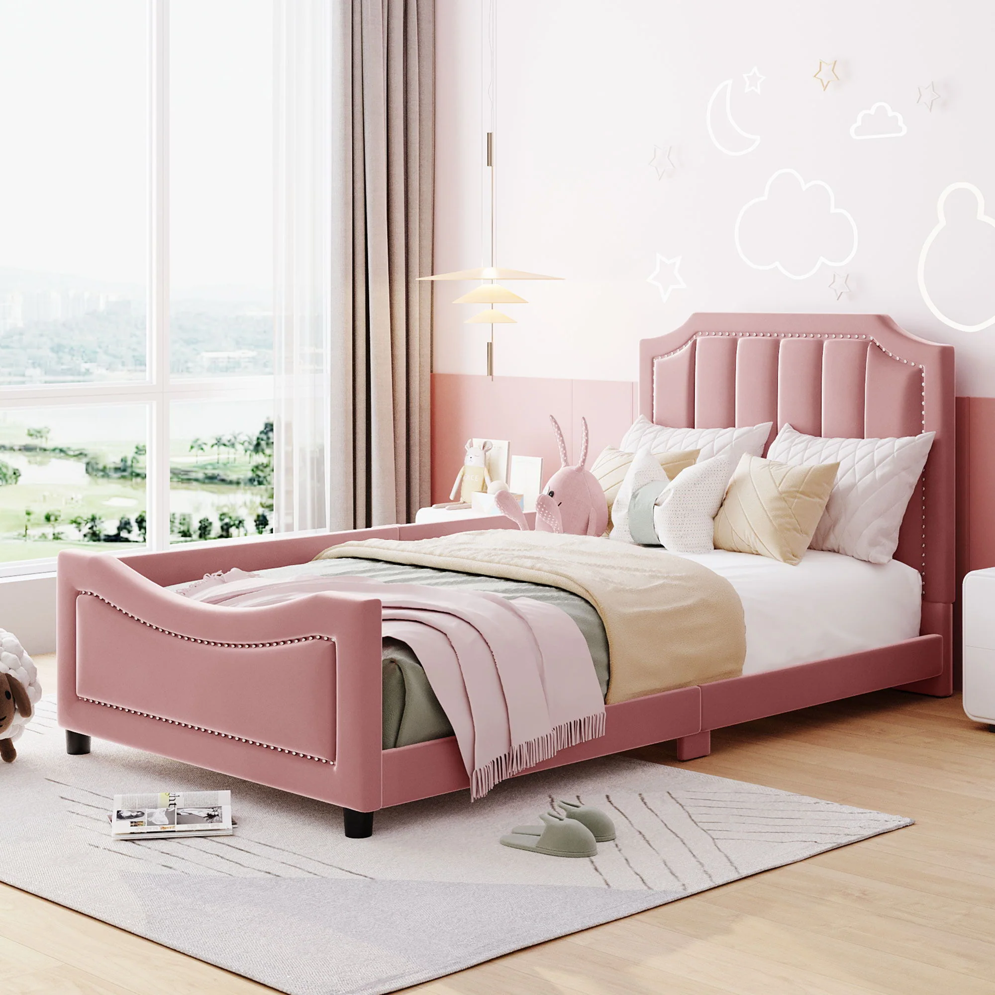 Upholstered Daybed With Classic Stripe Shaped Headboard - Image 3