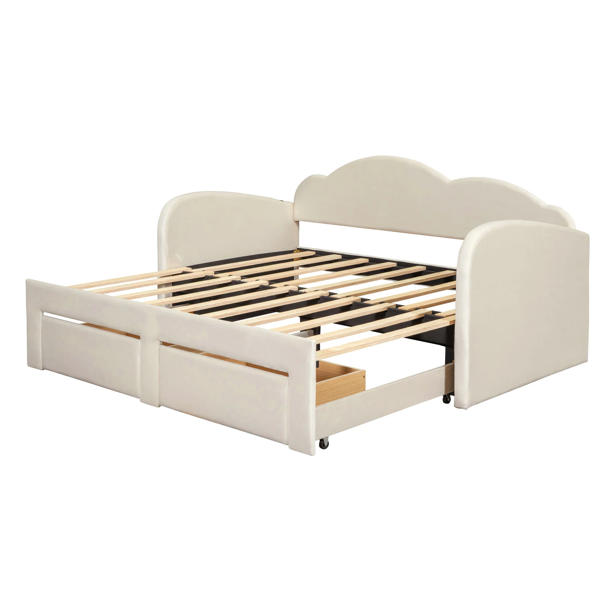 Upholstered Daybed With Cloud-Shaped Backrest, Trundle & 2 Drawers And USB Ports - Image 18