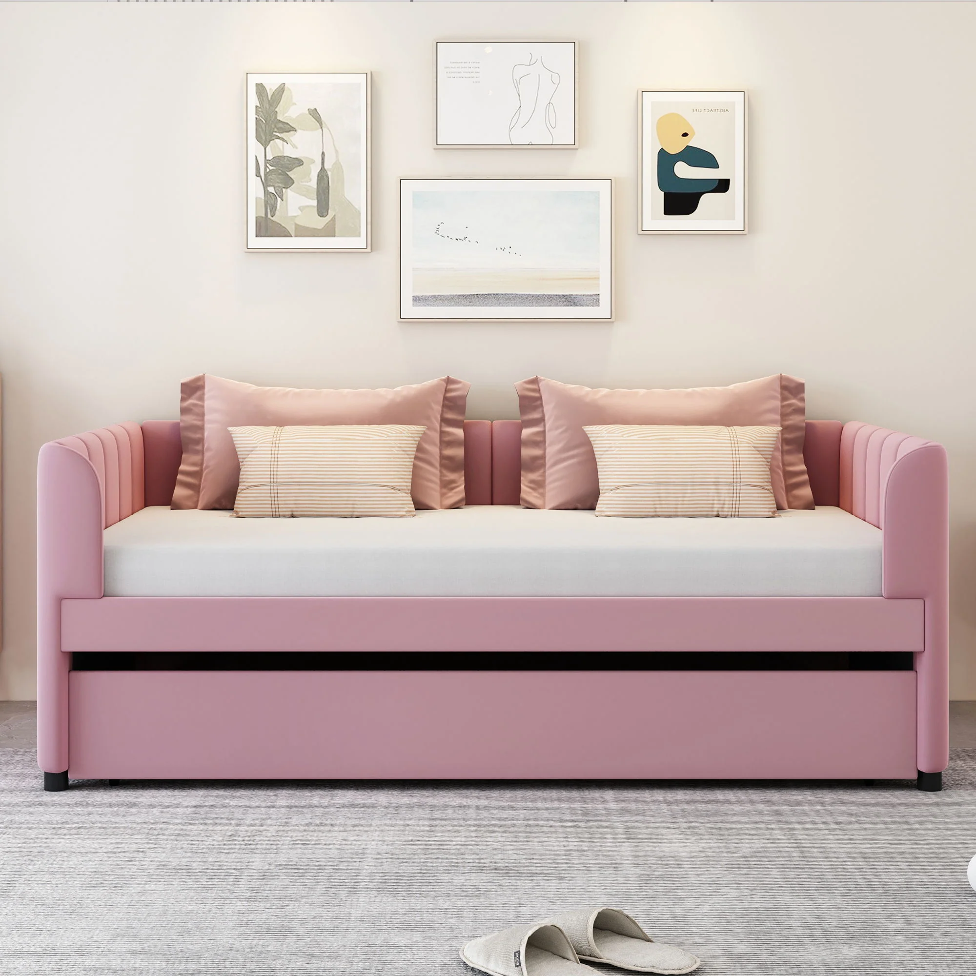 Upholstered Daybed With Ergonomic Design Backrest - Image 27