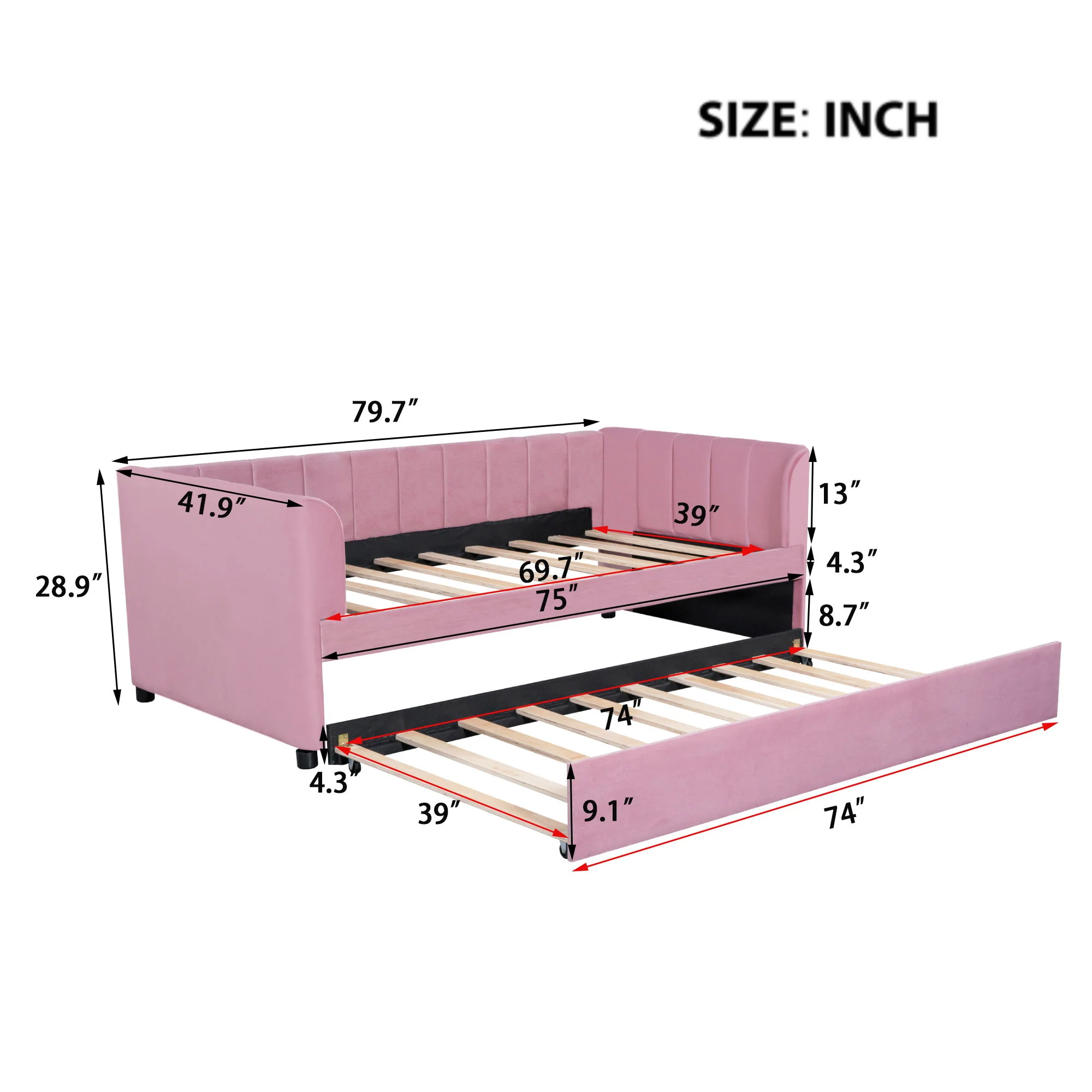 Upholstered Daybed With Ergonomic Design Backrest - Image 9