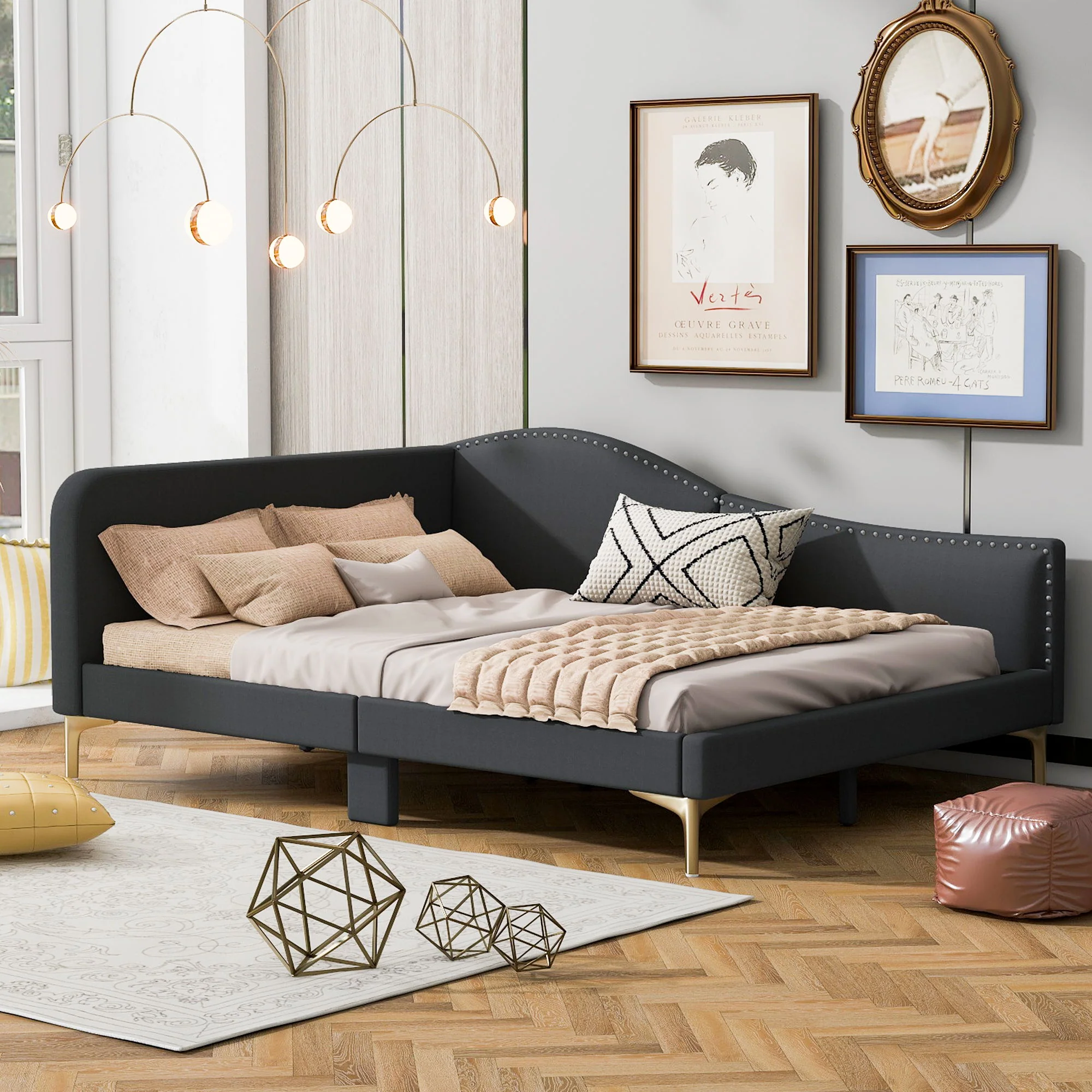 Upholstered Daybed With Headboard And Armrest, Support Legs - Image 13