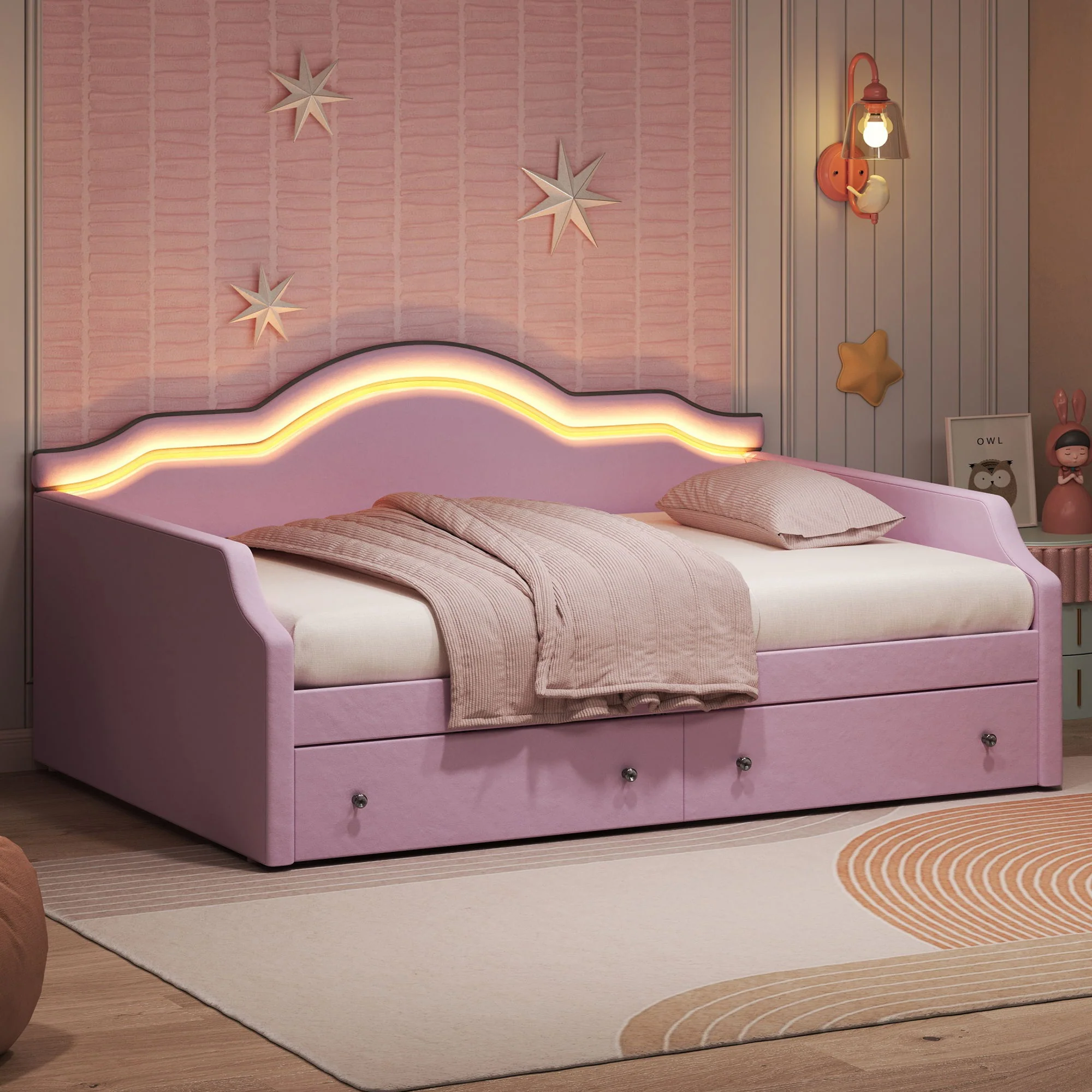 Upholstered Daybed With LED Lights And 2 Drawersme - Image 27