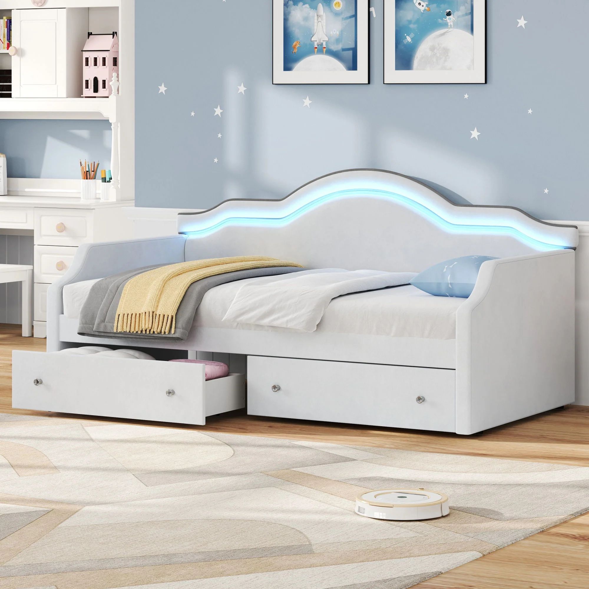 Upholstered Daybed With LED Lights And 2 Drawersme - Image 31