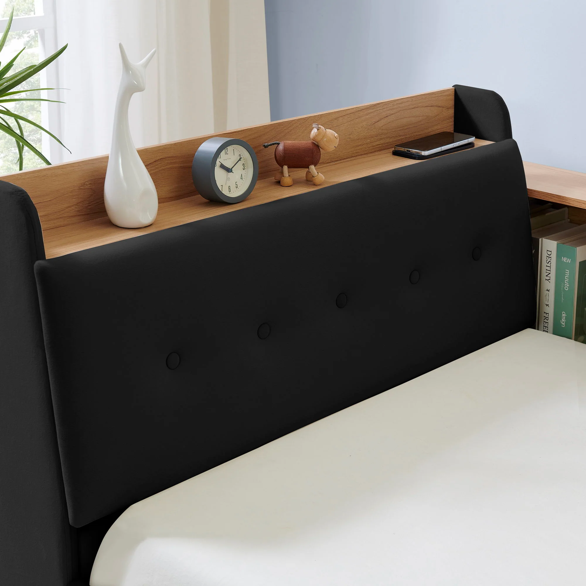 Upholstered Daybed With Storage Headboard, Wireless Charging, LED Lights - Image 23