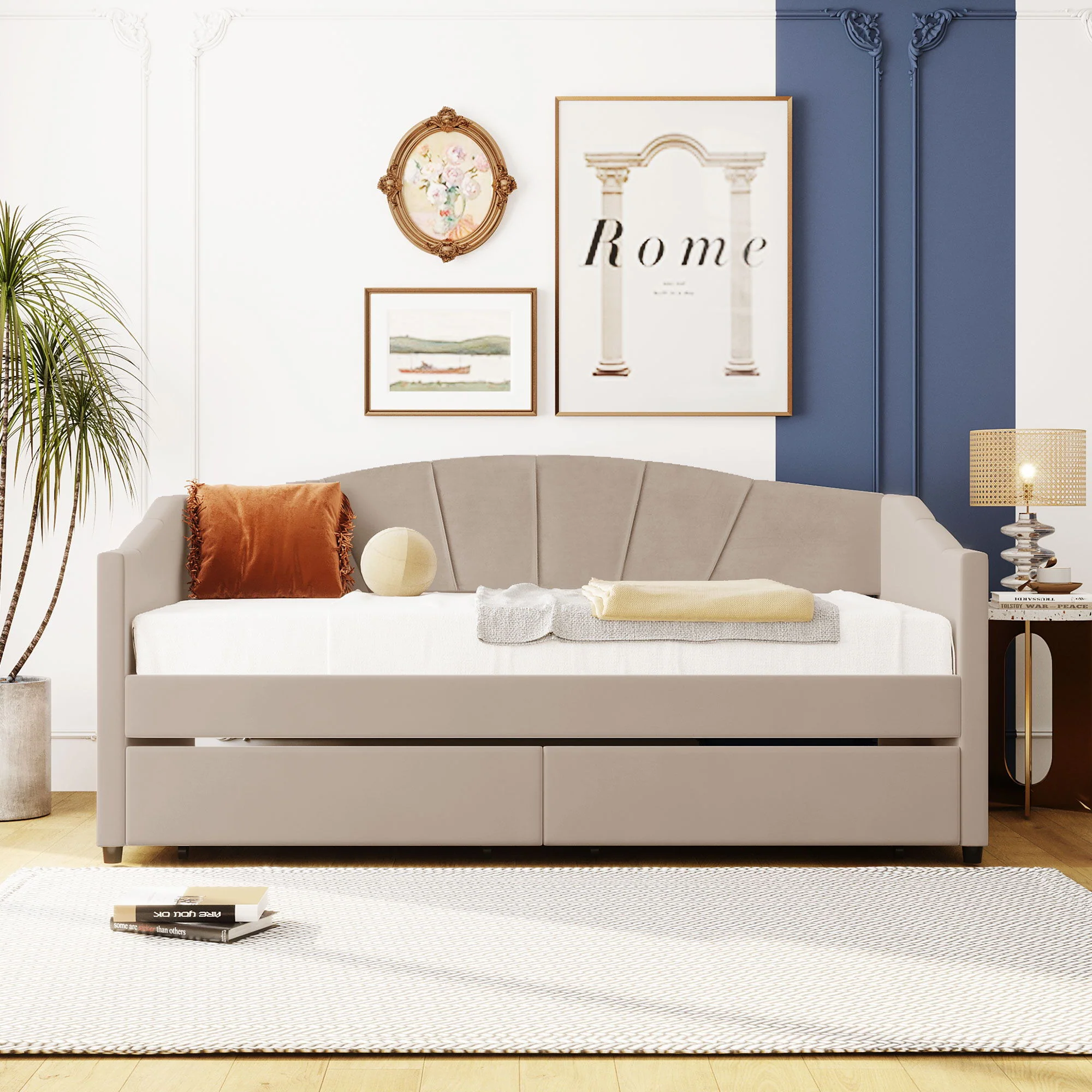 Upholstered Daybed With Two Drawers And Wood Slat - Image 23