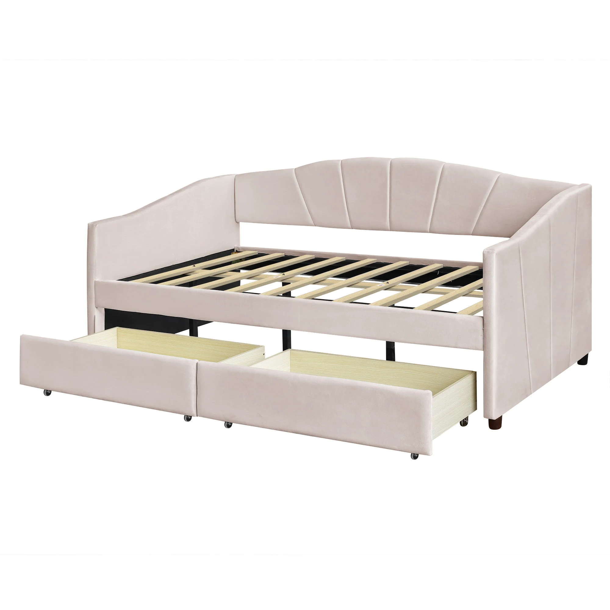 Upholstered Daybed With Two Drawers And Wood Slat - Image 6