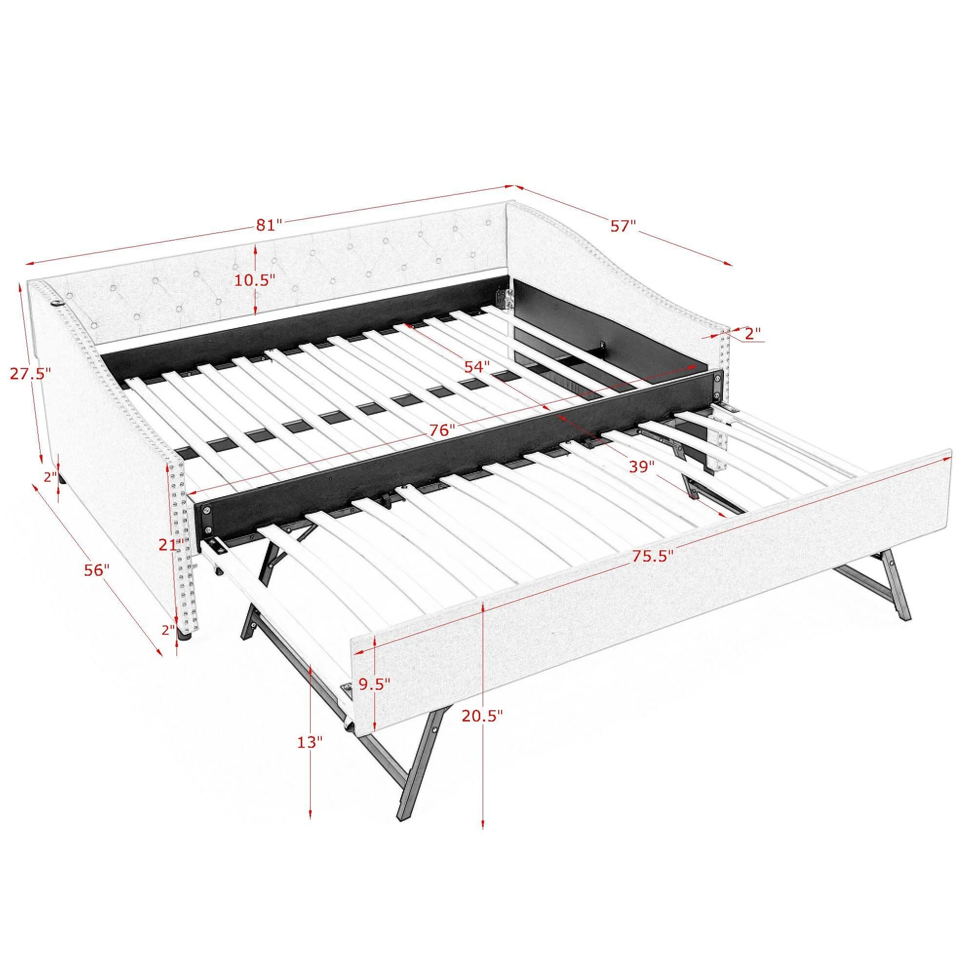 Upholstered Daybed With USB Charging & Pull Out Bed - Image 26