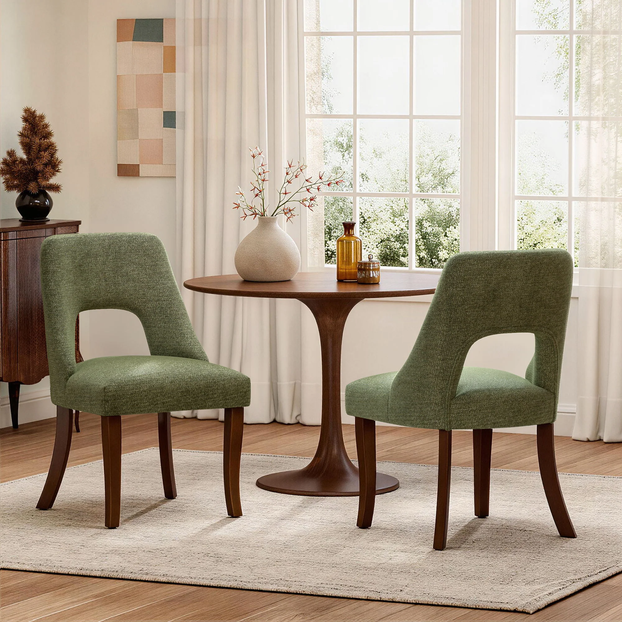 Upholstered Dining Chair With Curved Legs (Set of 2) - Green - Image 2