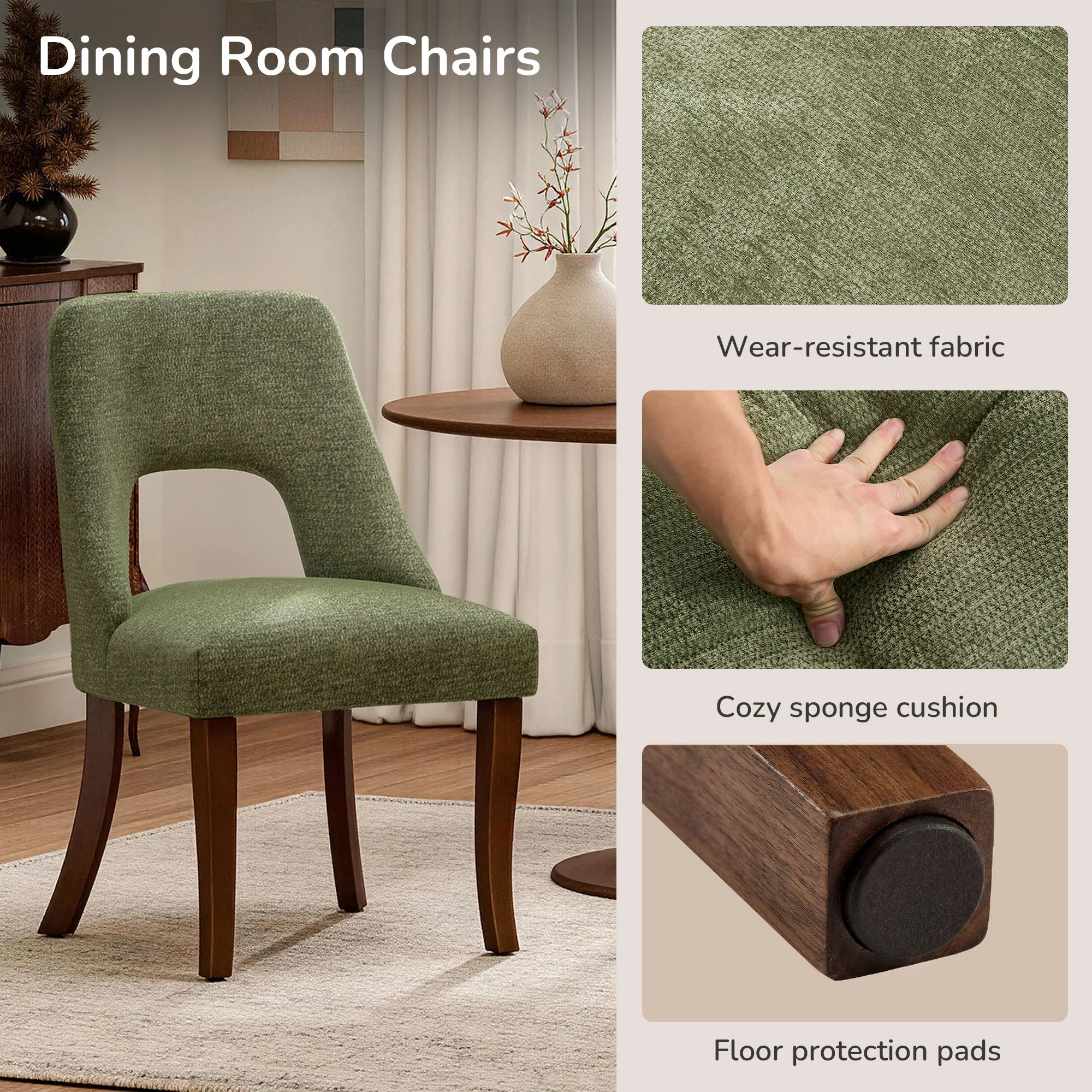 Upholstered Dining Chair With Curved Legs (Set of 2) - Green - Image 8