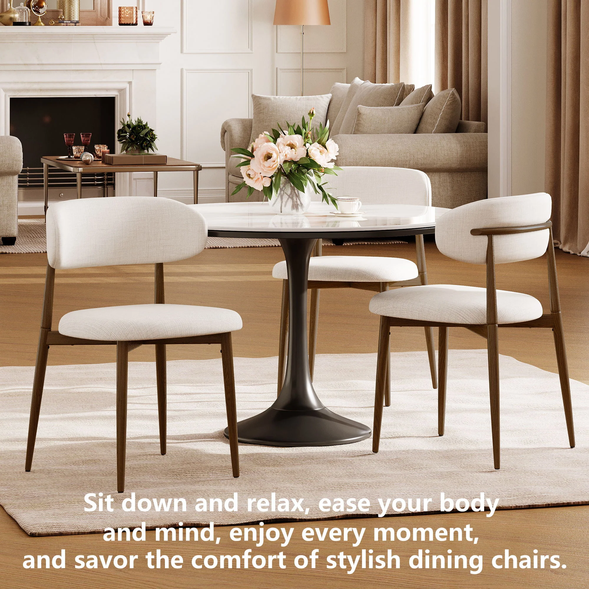 Upholstered Dining Chairs For Dining Room (Set of 2) - Beige - Image 6