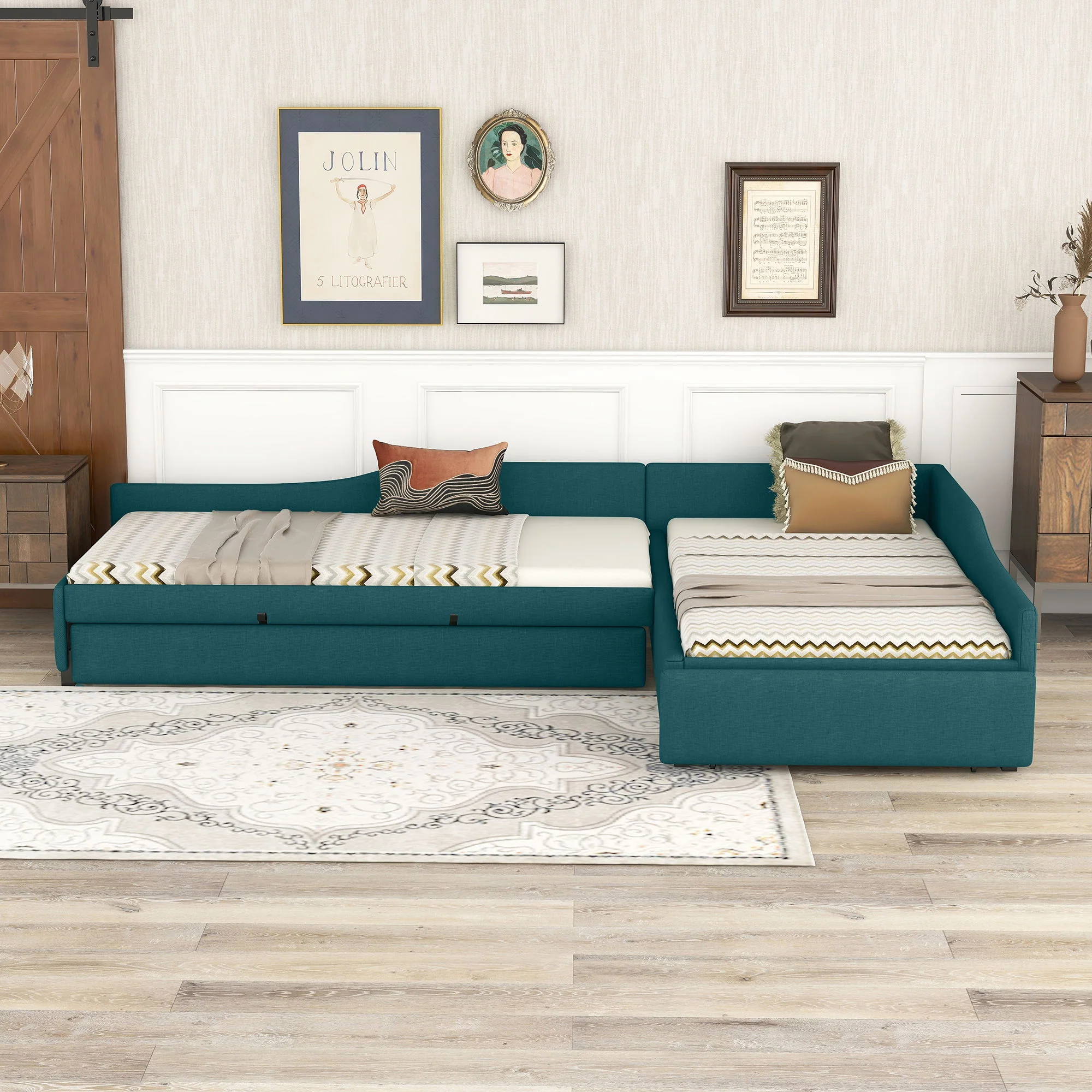 Upholstered Double Daybed With Trundle And Drawer - Image 26