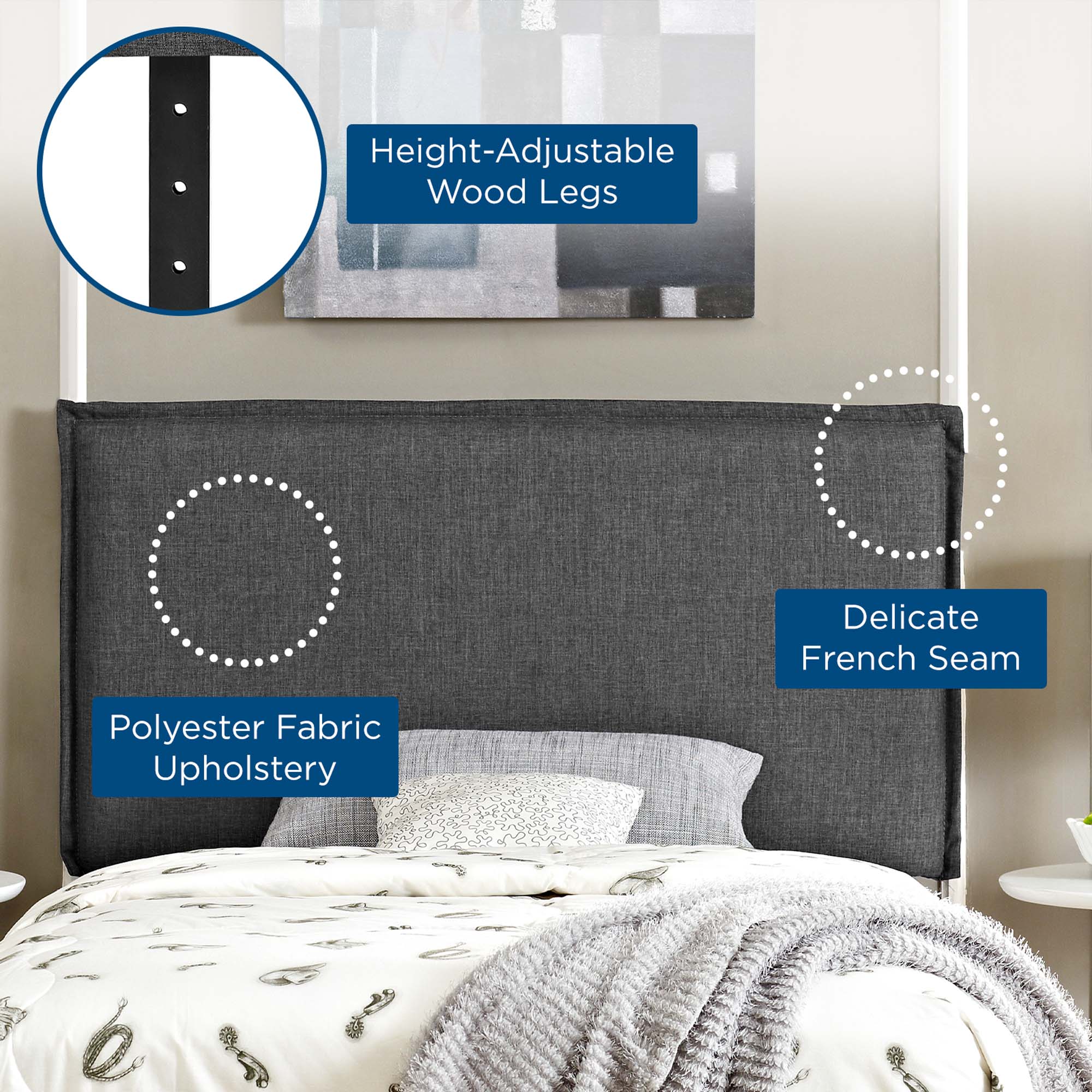 Upholstered Fabric Headboard with French Seam Detail - Image 3