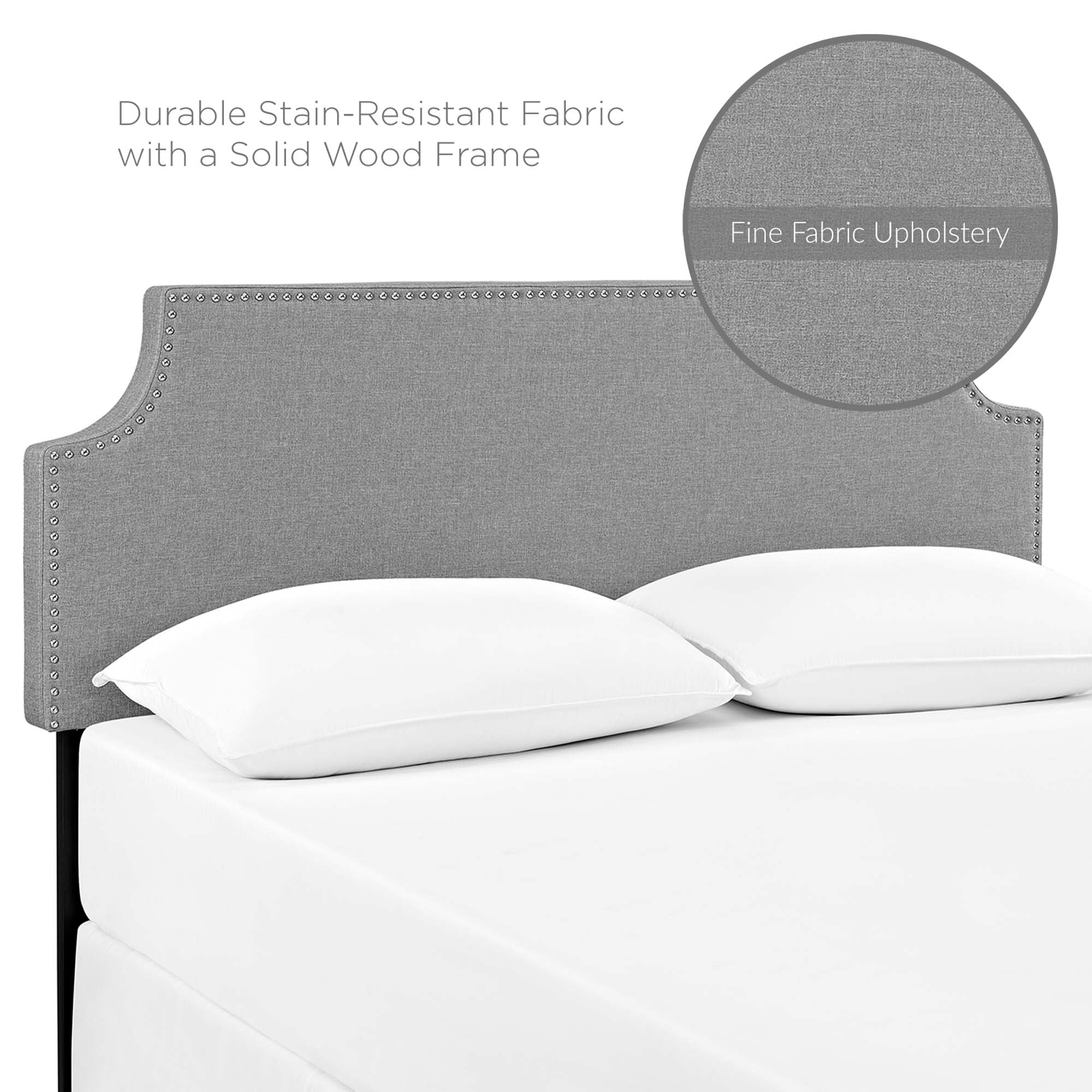 Upholstered Fabric Headboard with Nail Button Trim - Image 12