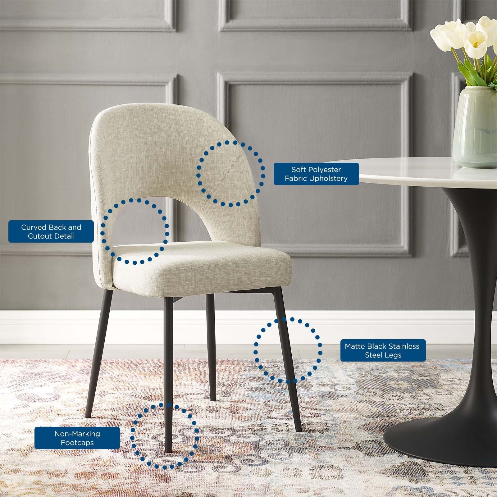 Upholstered Fabric Mid-Century Dining Side Chair – Open Back Design - Image 7