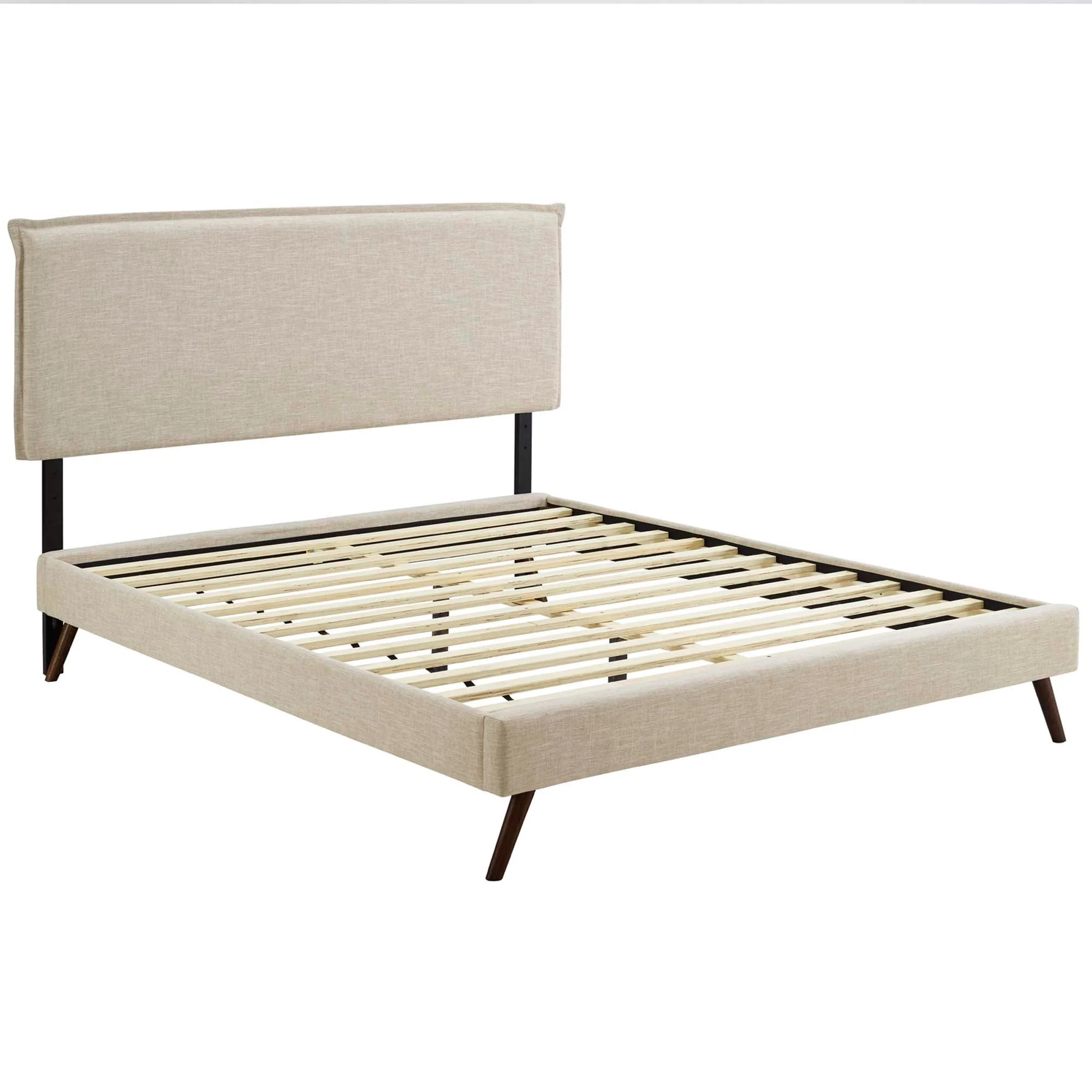 Upholstered Fabric Platform Bed with Round Splayed Legs - Image 9