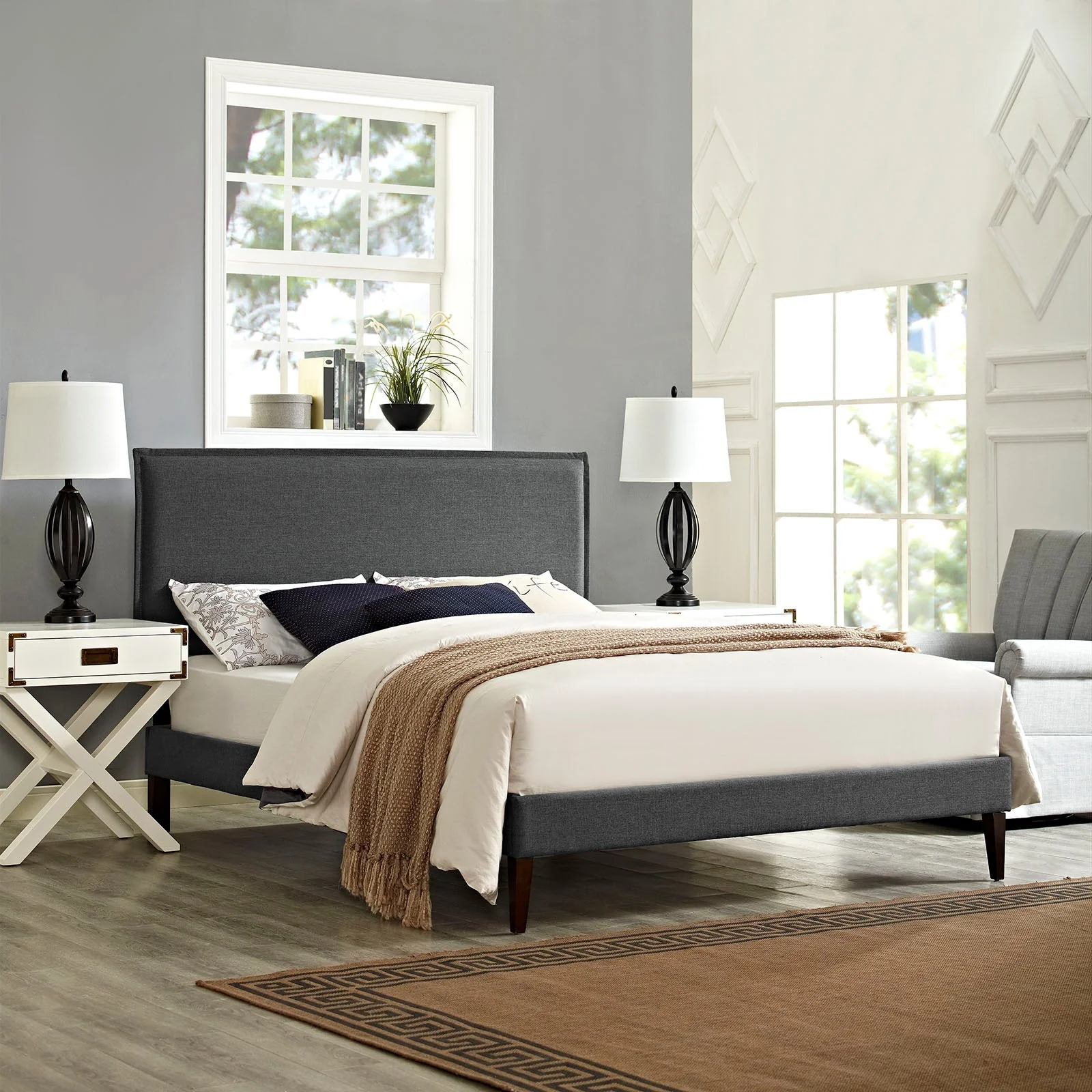 Upholstered Fabric Platform Bed with Squared Tapered Legs - Image 10
