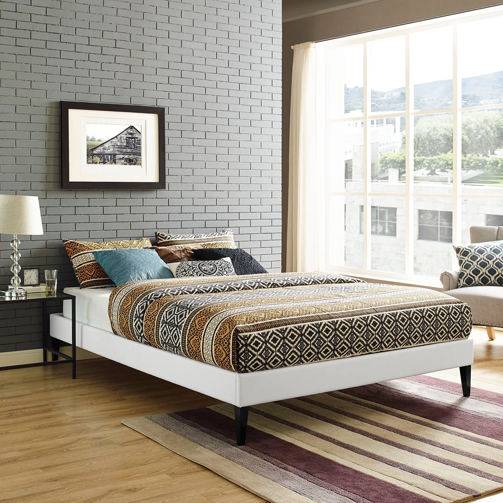 Upholstered Fabric Platform Bed with Squared Tapered Legs - Image 30