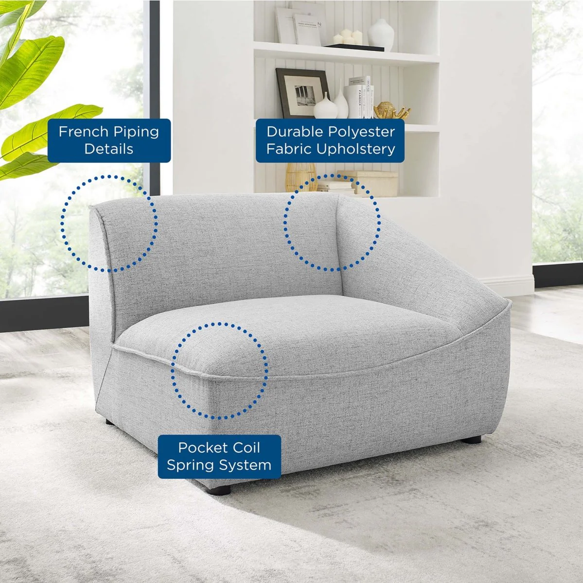 Upholstered Fabric Right-Arm Sectional Chair 41.5 Inch in Light Gray - Image 2