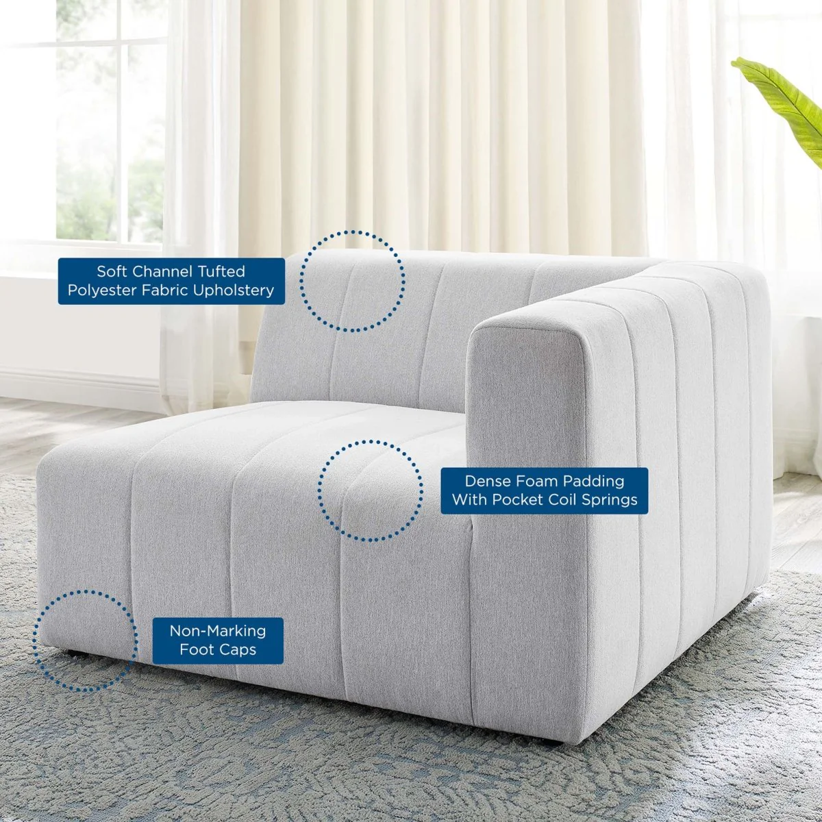 Upholstered Fabric Right-Arm Sectional Chair 43.5 Inch - Image 2