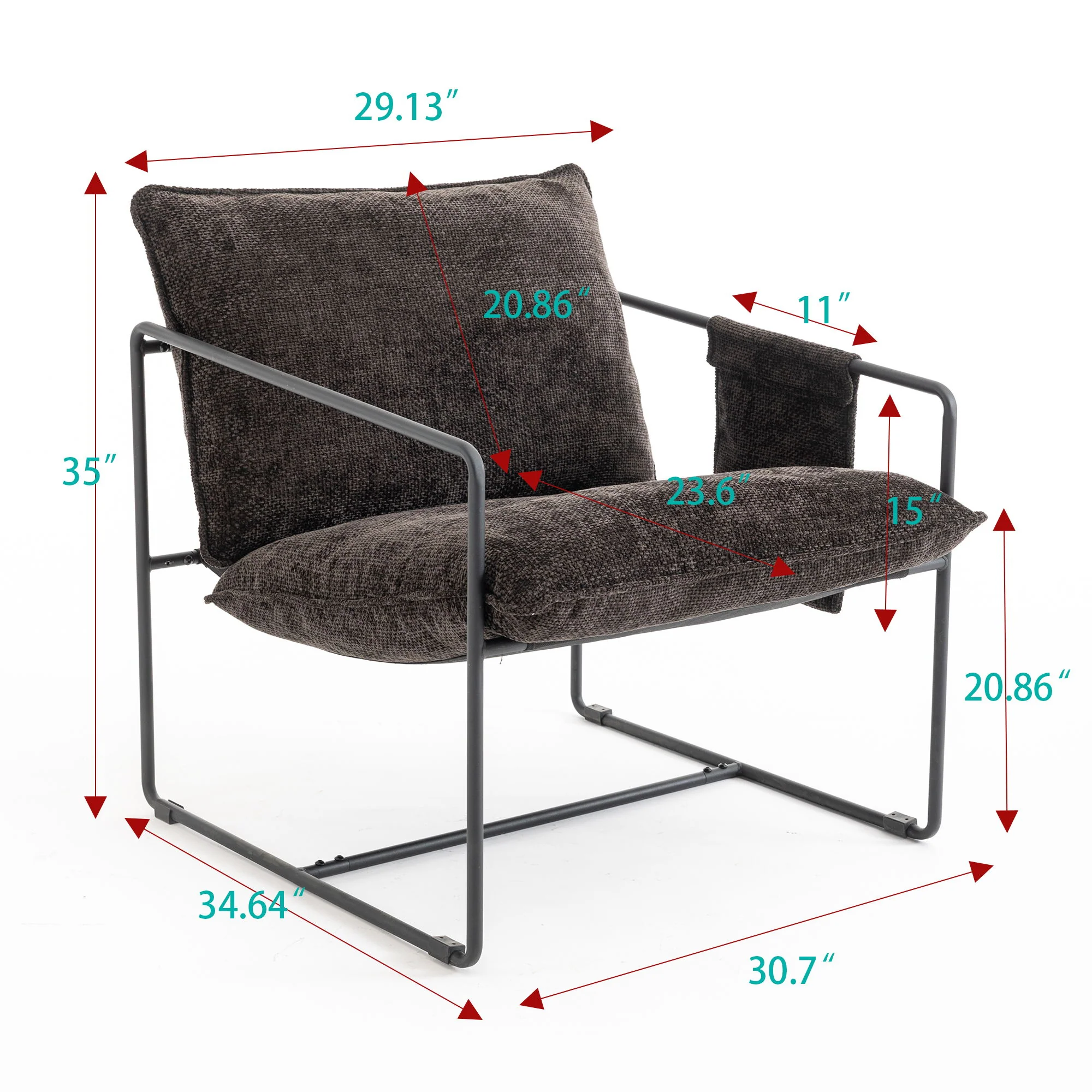 Upholstered Hanging Armchair With Arm Pocket Metal Frame (Set of 2), Crushed Foam Cushions And Skin-Friendly Braid For Living Room And Bedroom - Image 4