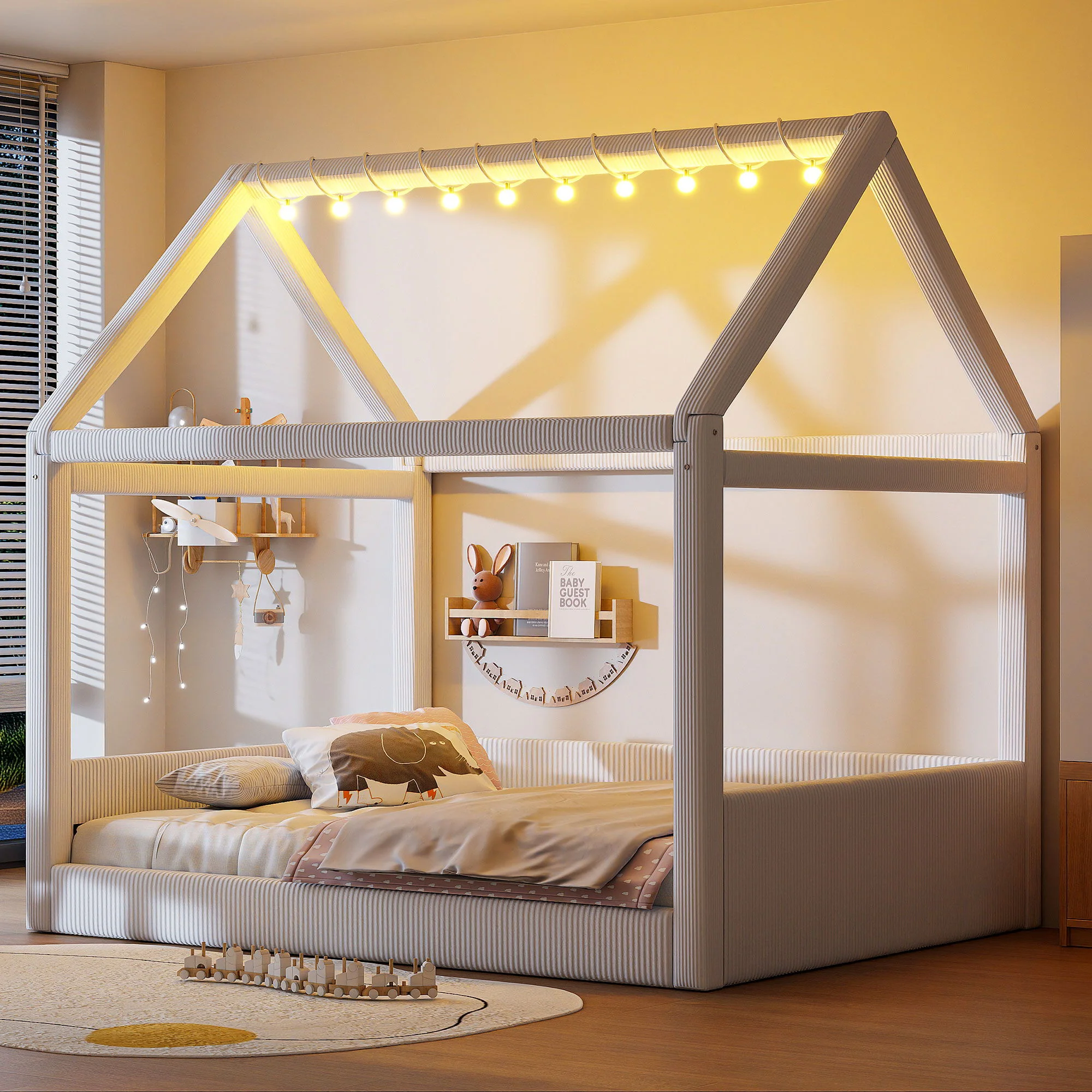 Upholstered House Style Daybed With LED Light Strips - Image 16