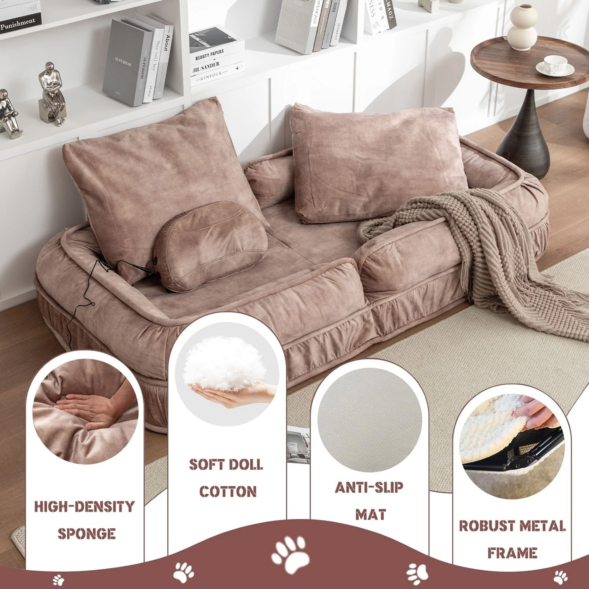 Upholstered Human Dog Bed And Pets, Bean Bag Floor Sofa With Massage Pillow, 5 Adjustable Positions & 2 Soft Pillows - Image 10