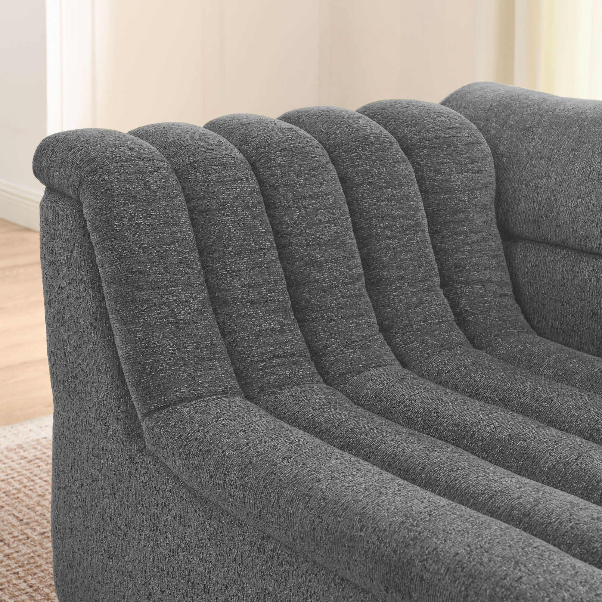 Upholstered L-Shaped Modular Sectional Sofa With Chaise, Wave-Shaped Armrest - Image 16