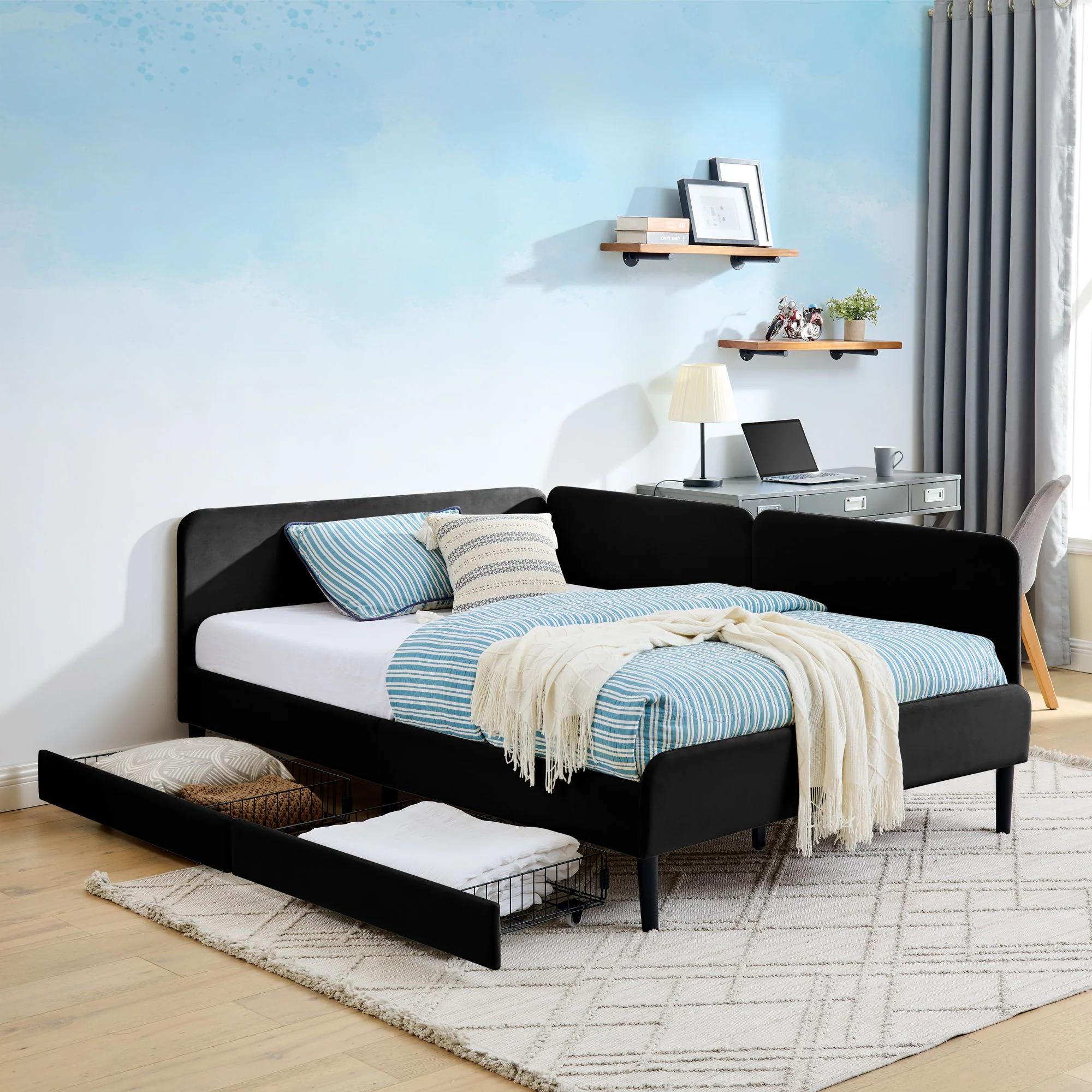 Upholstered Platform Bed Frame With 2 Storage Drawers And Adjustable Sofa Bed - Image 18