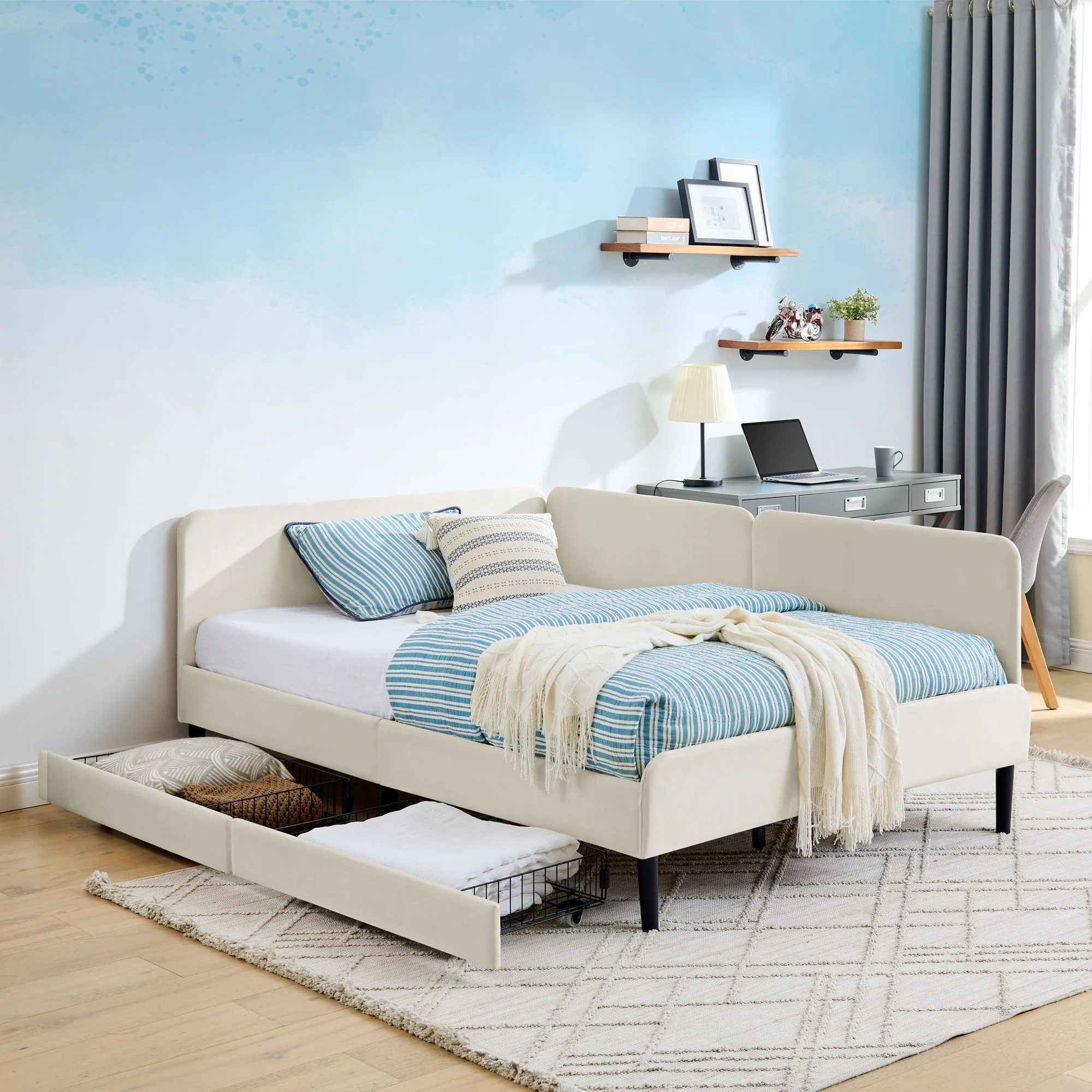 Upholstered Platform Bed Frame With 2 Storage Drawers And Adjustable Sofa Bed - Image 21