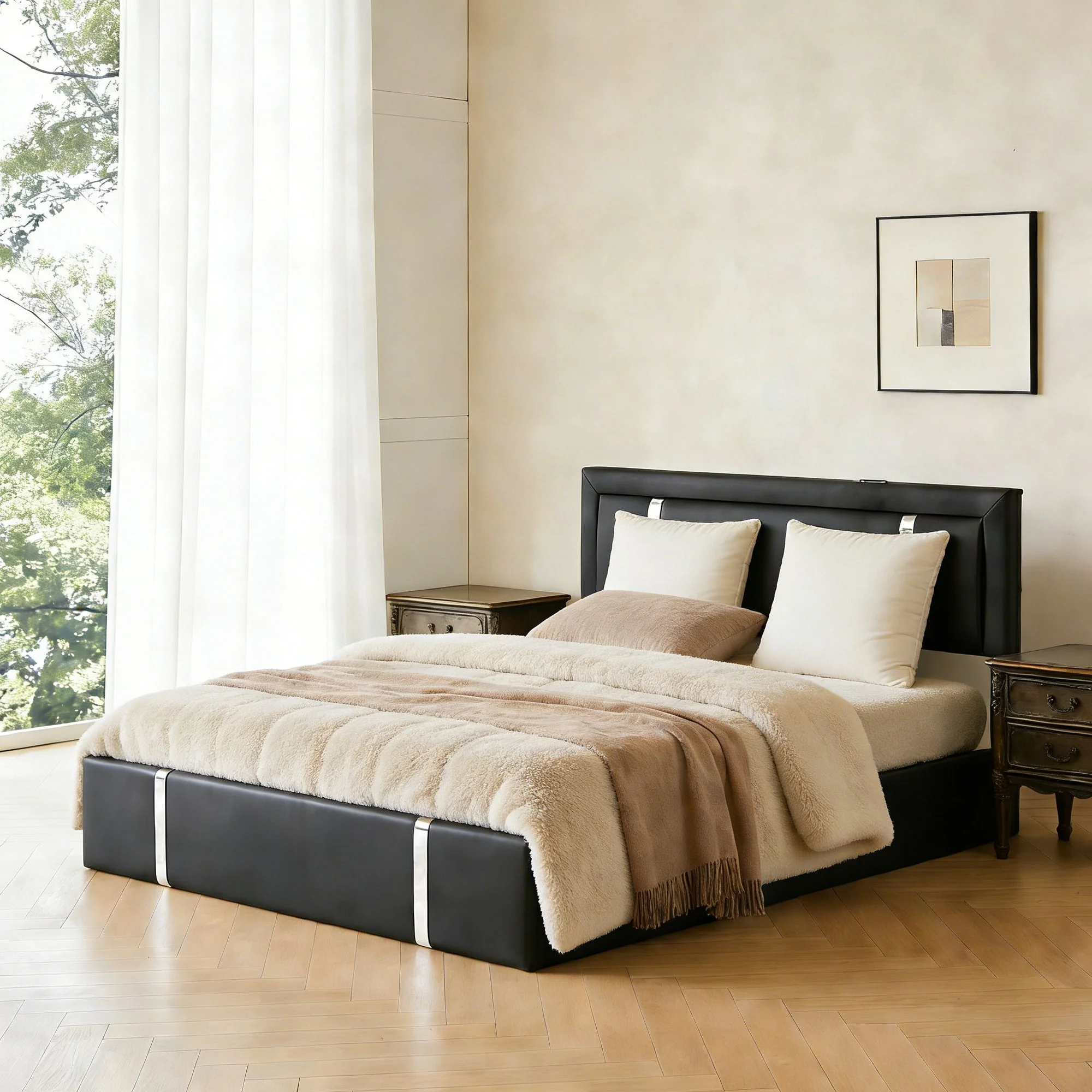 Upholstered Platform Bed Frame With Adjustable LED Headboard, USB C-Charging, Hydraulic Lift - Image 18
