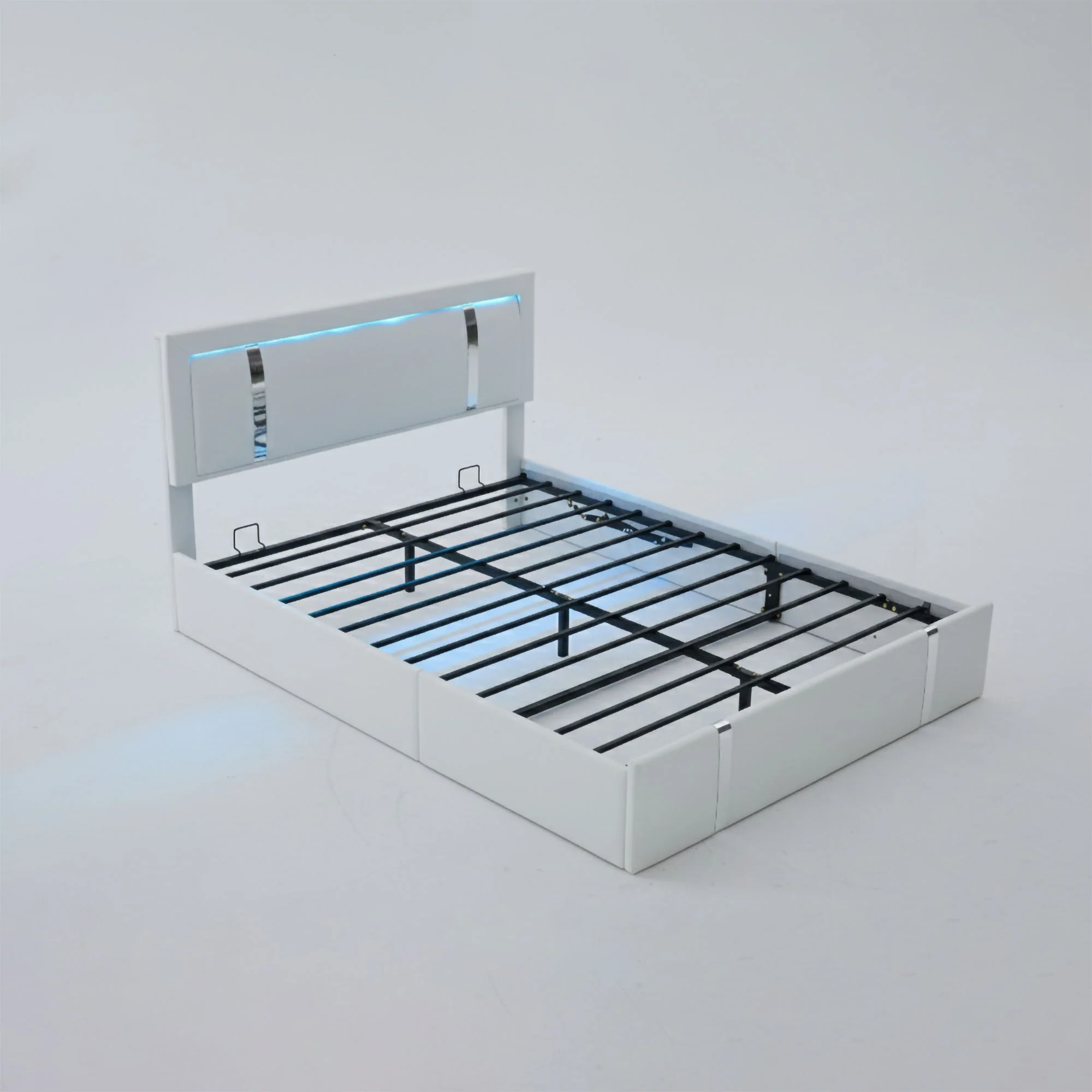 Upholstered Platform Bed Frame With Adjustable LED Headboard, USB C-Charging, Hydraulic Lift - Image 2
