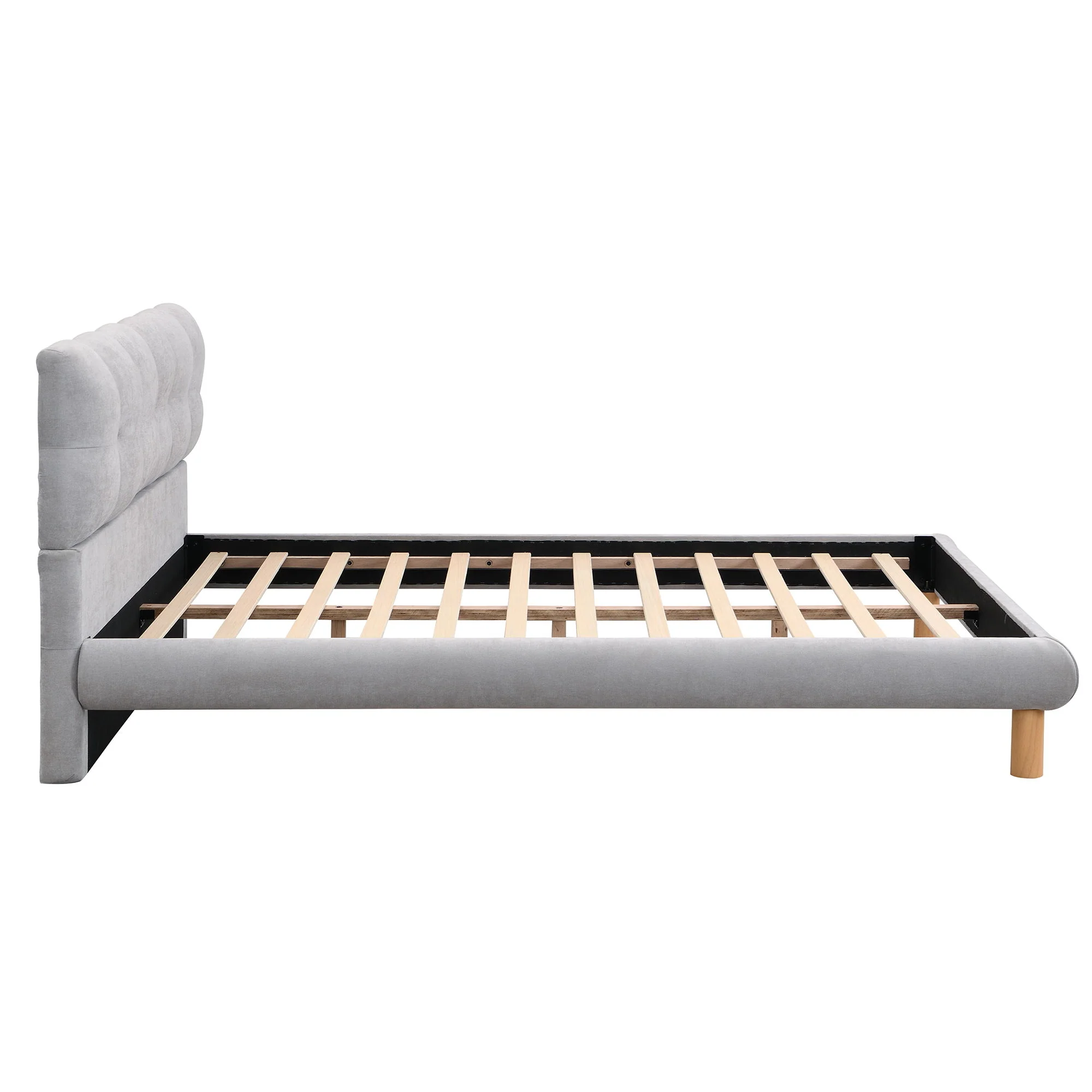 Upholstered Platform Bed Frame With Cookie Shaped Headboard - Image 6
