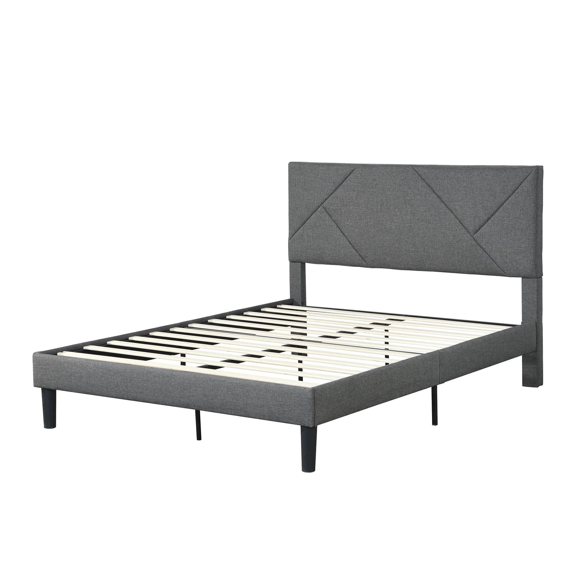 Upholstered Platform Bed Frame With Headboard, Wood Slat Support - Image 3