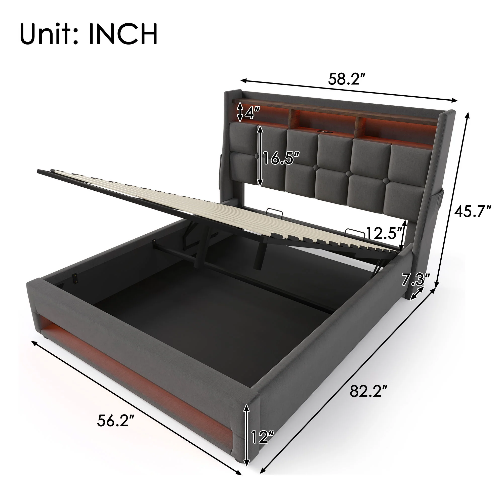 Upholstered Platform Bed With A Hydraulic Storage System, LED And USB Charging (Without Mattress) - Image 10