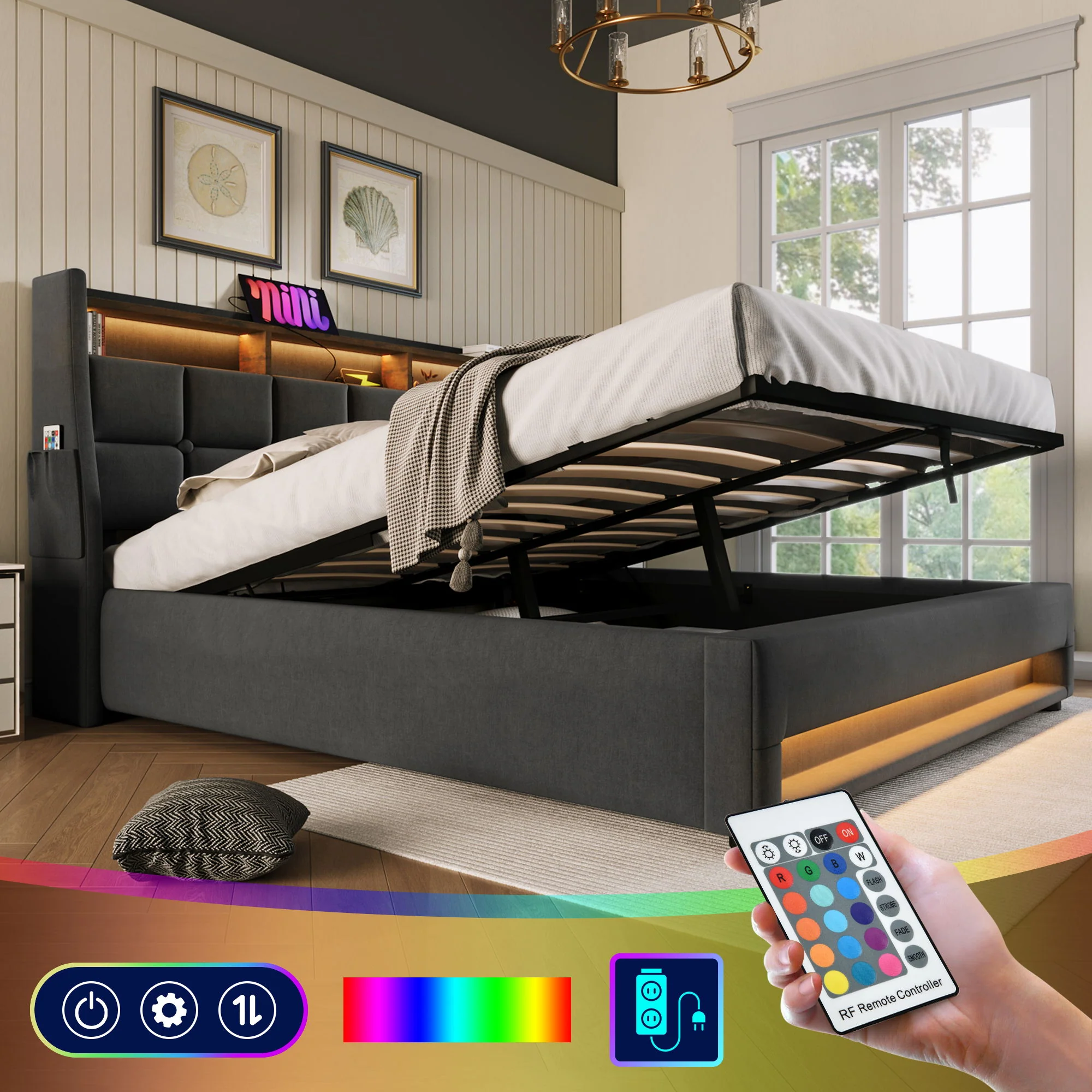 Upholstered Platform Bed With A Hydraulic Storage System, LED And USB Charging (Without Mattress) - Image 28