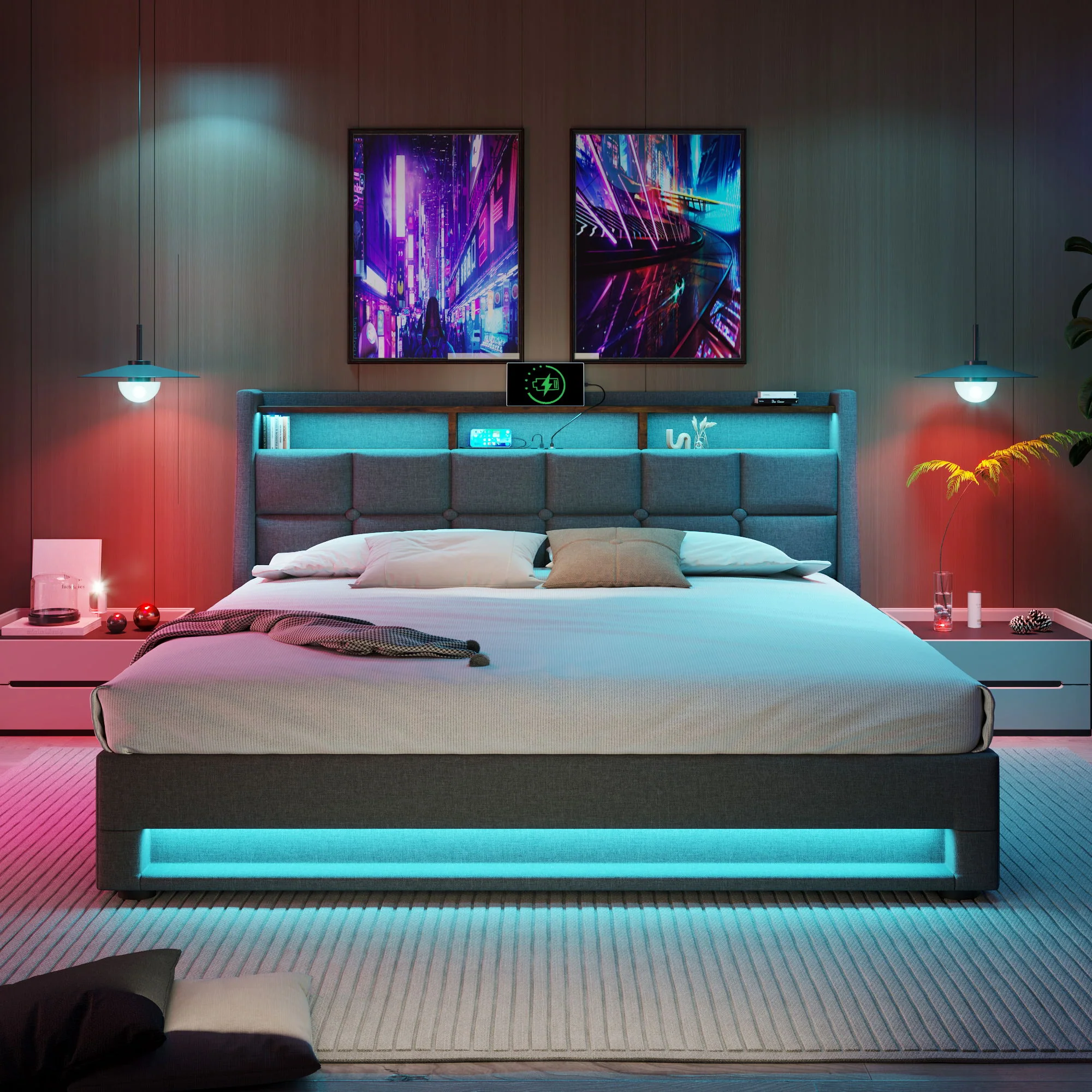 Upholstered Platform Bed With A Hydraulic Storage System, LED And USB Charging (Without Mattress) - Image 31