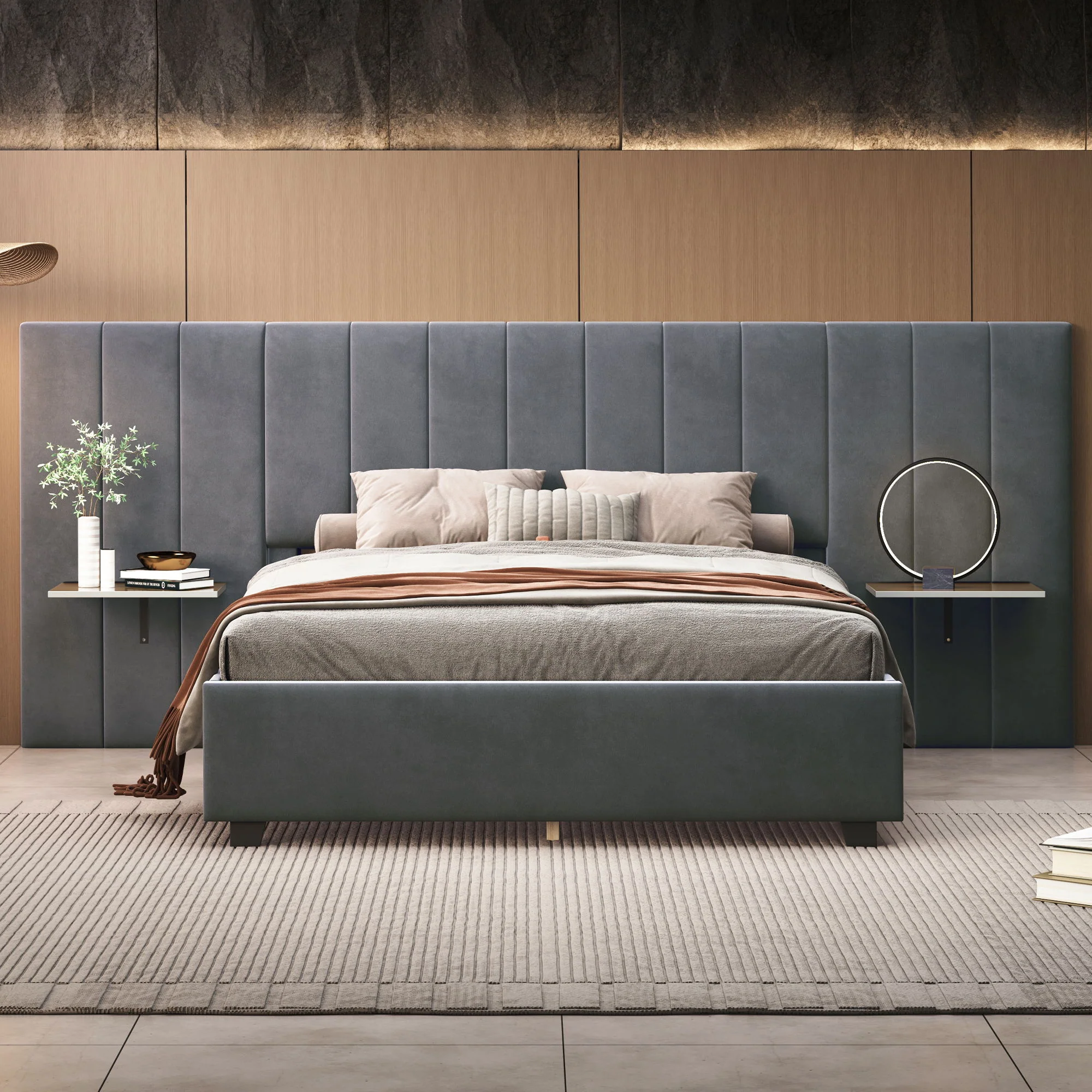 Upholstered Platform Bed With Big Headboard - Image 17