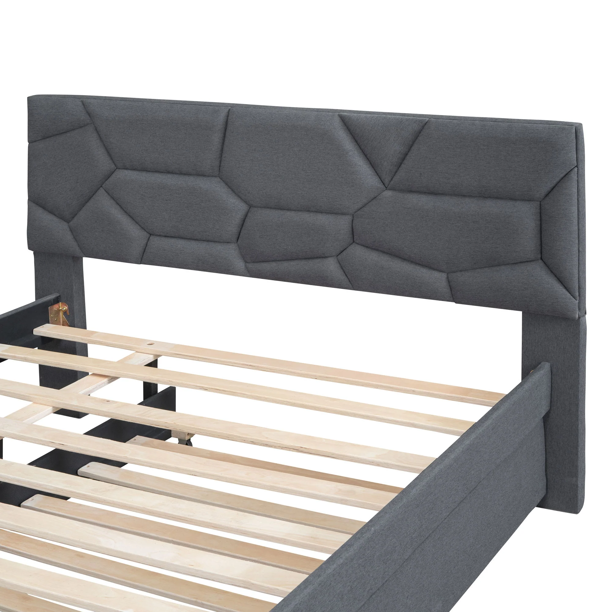 Upholstered Platform Bed With Brick Pattern Headboard And Twin Long Size Trundle - Image 11