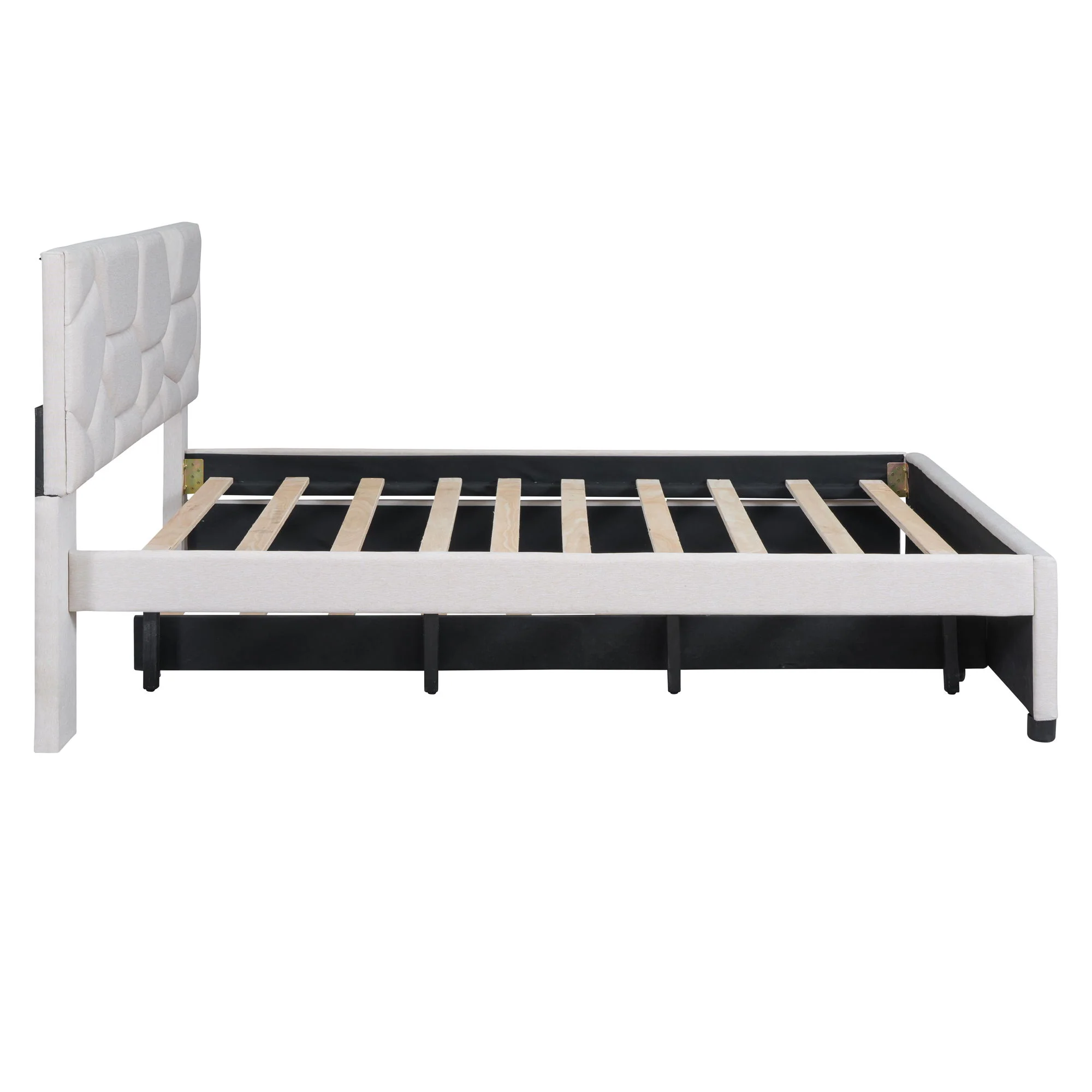 Upholstered Platform Bed With Brick Pattern Headboard And Twin Long Size Trundle - Image 13