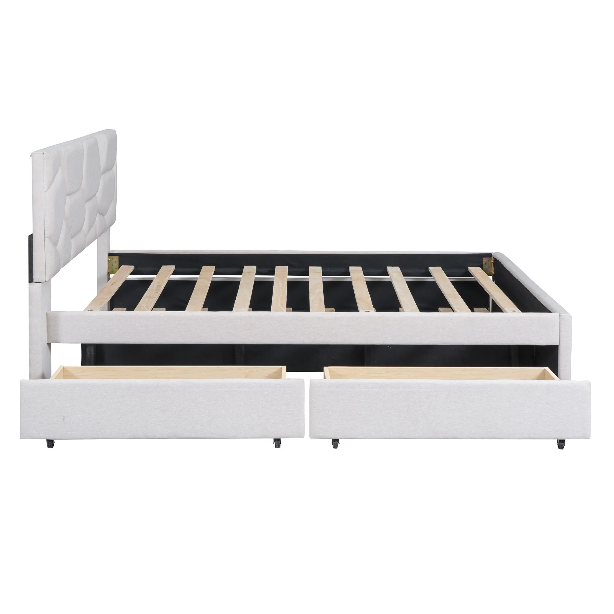 Upholstered Platform Bed With Brick Pattern Headboard And Twin Long Size Trundle - Image 14
